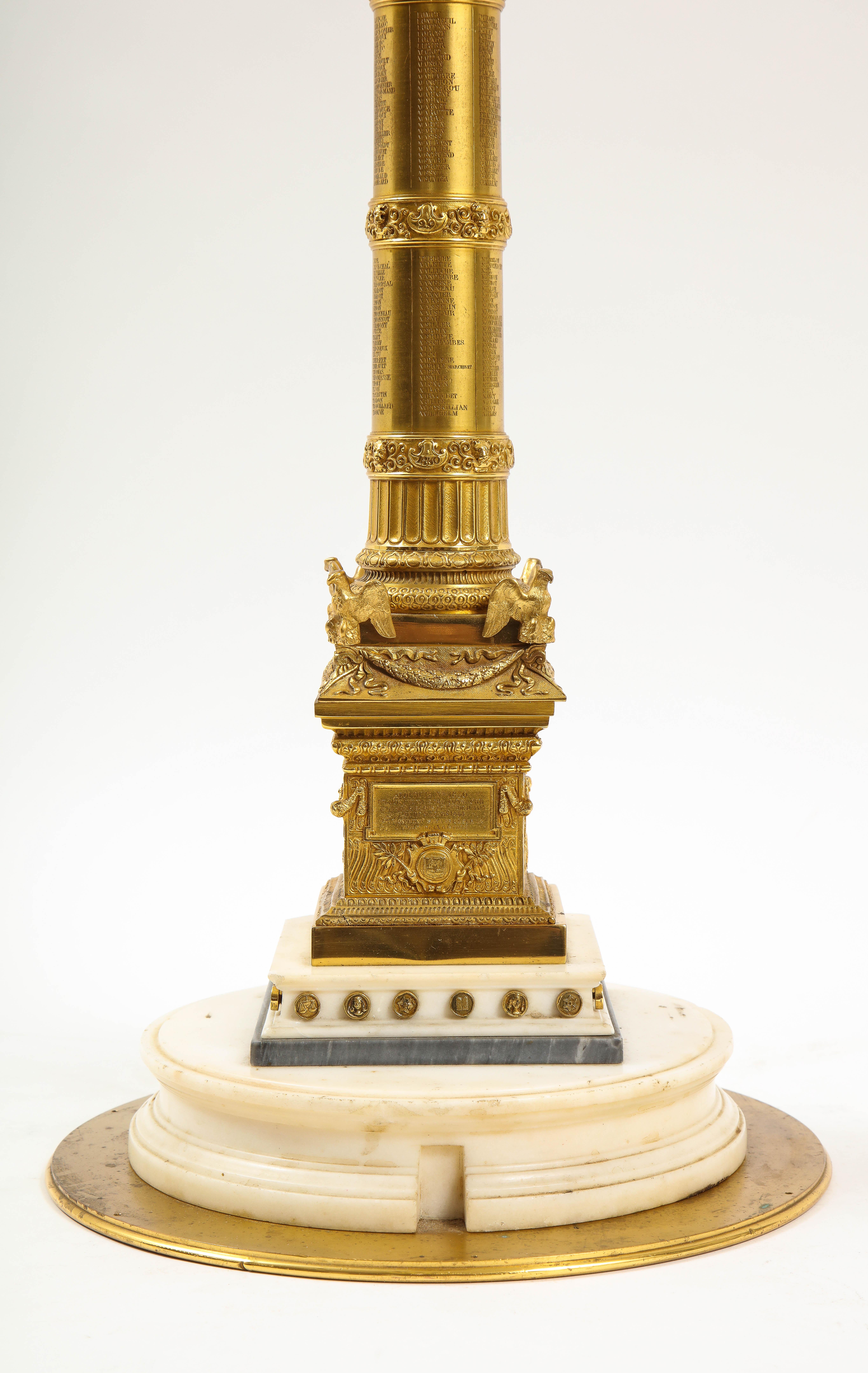 Bronze Colonne de Juillet en bronze doré du 19ème siècle monté comme lampe du Grand Tour français en vente