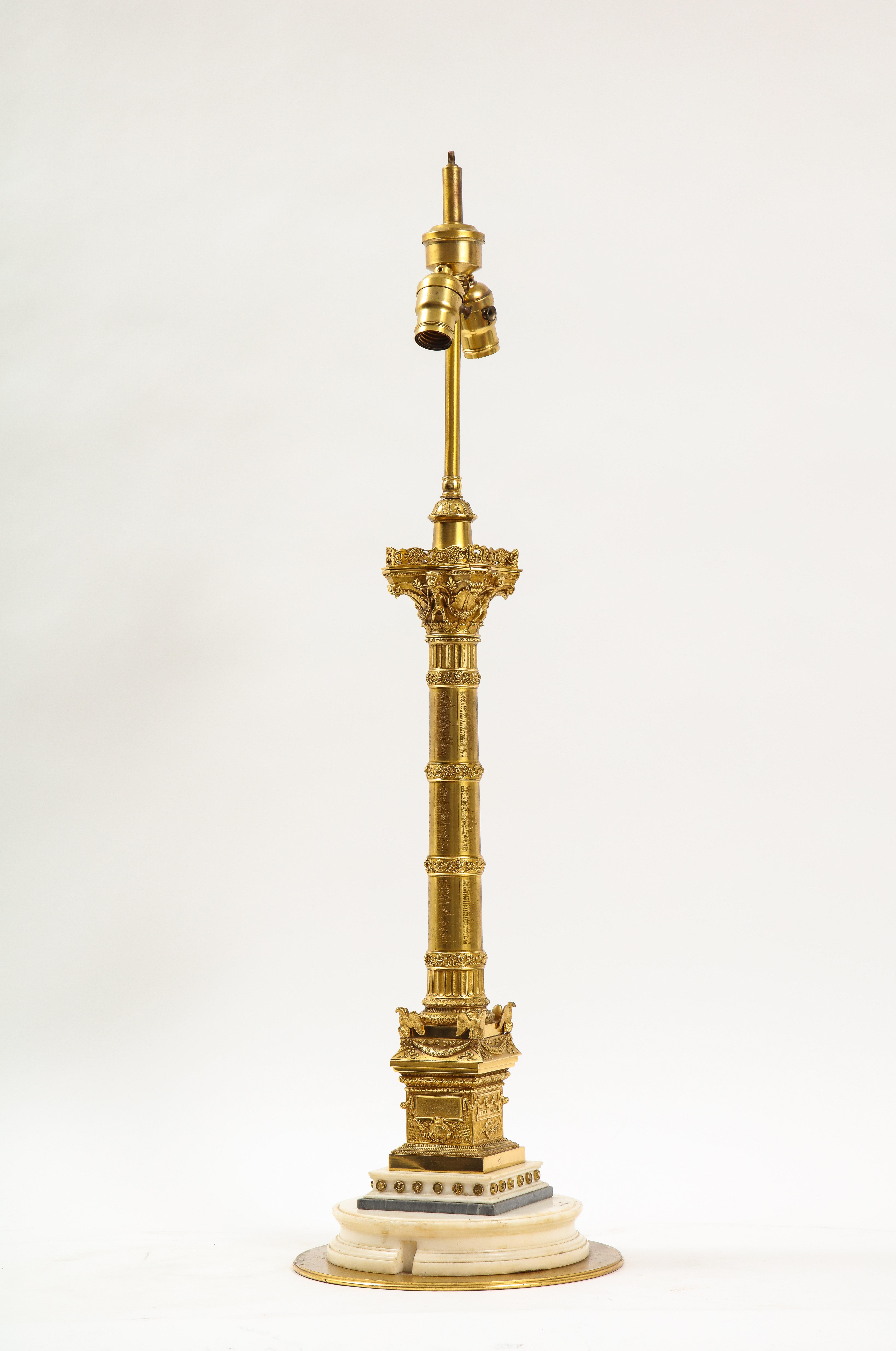 19th C. French Grand Tour Dore Bronze Colonne de Juillet Mounted as a Lamp For Sale 6
