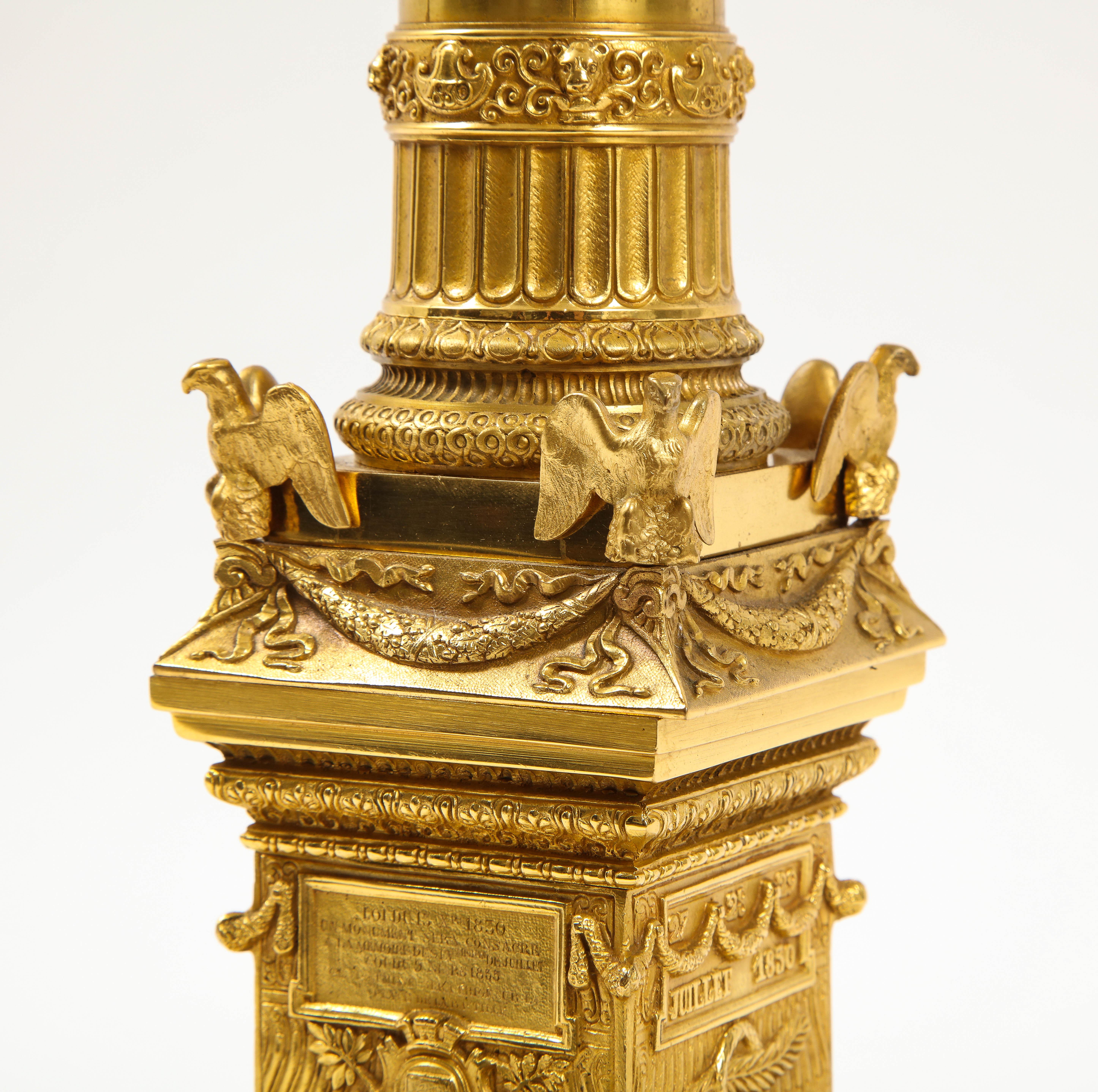 Colonne de Juillet en bronze doré du 19ème siècle monté comme lampe du Grand Tour français en vente 4