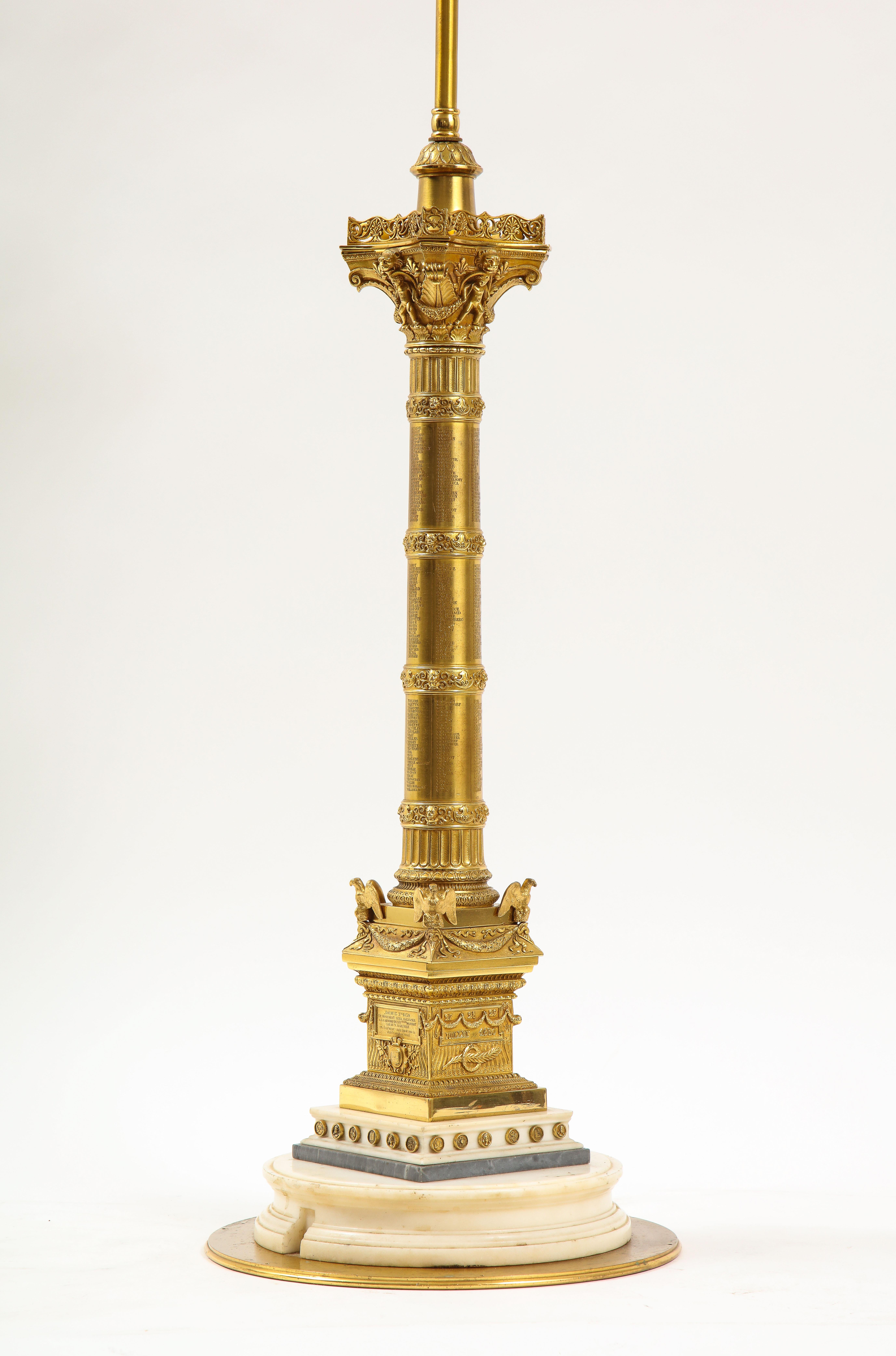 19. Jahrhundert, Französische Grand Tour Dore Bronze Colonne de Juillet als Lampe montiert im Angebot 9