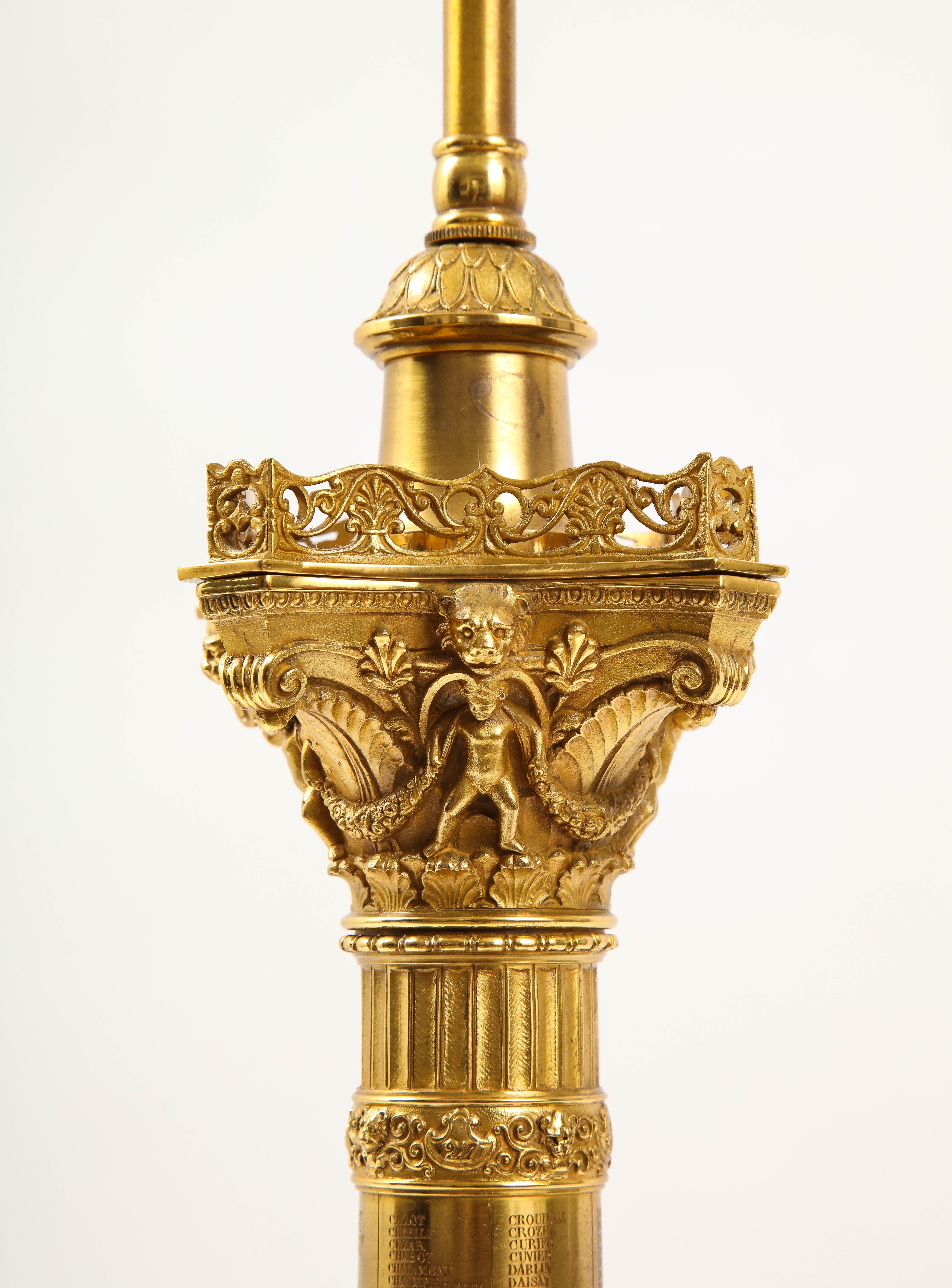 19th C. French Grand Tour Dore Bronze Colonne de Juillet Mounted as a Lamp For Sale 14