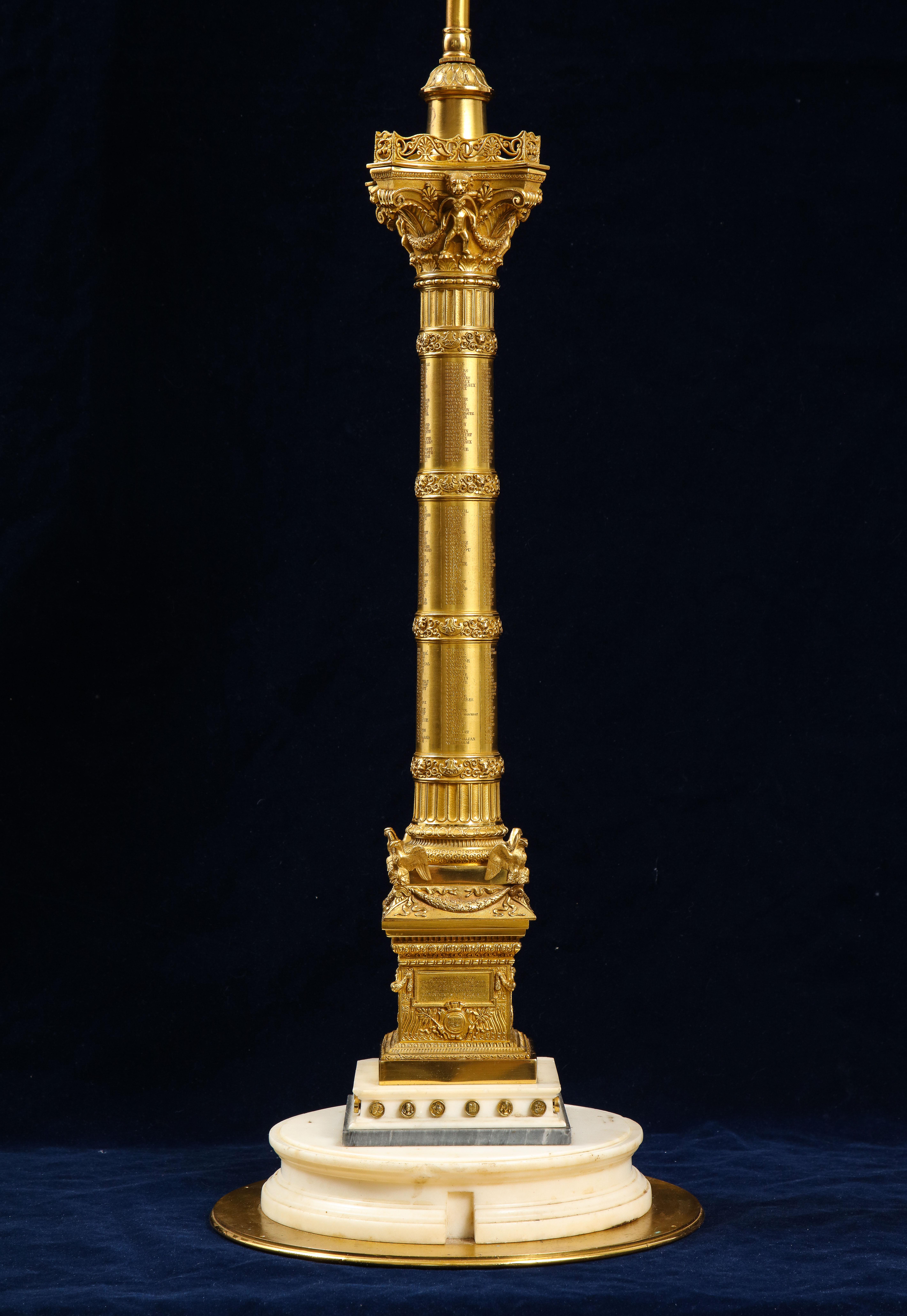 Louis Philippe 19th C. French Grand Tour Dore Bronze Colonne de Juillet Mounted as a Lamp For Sale