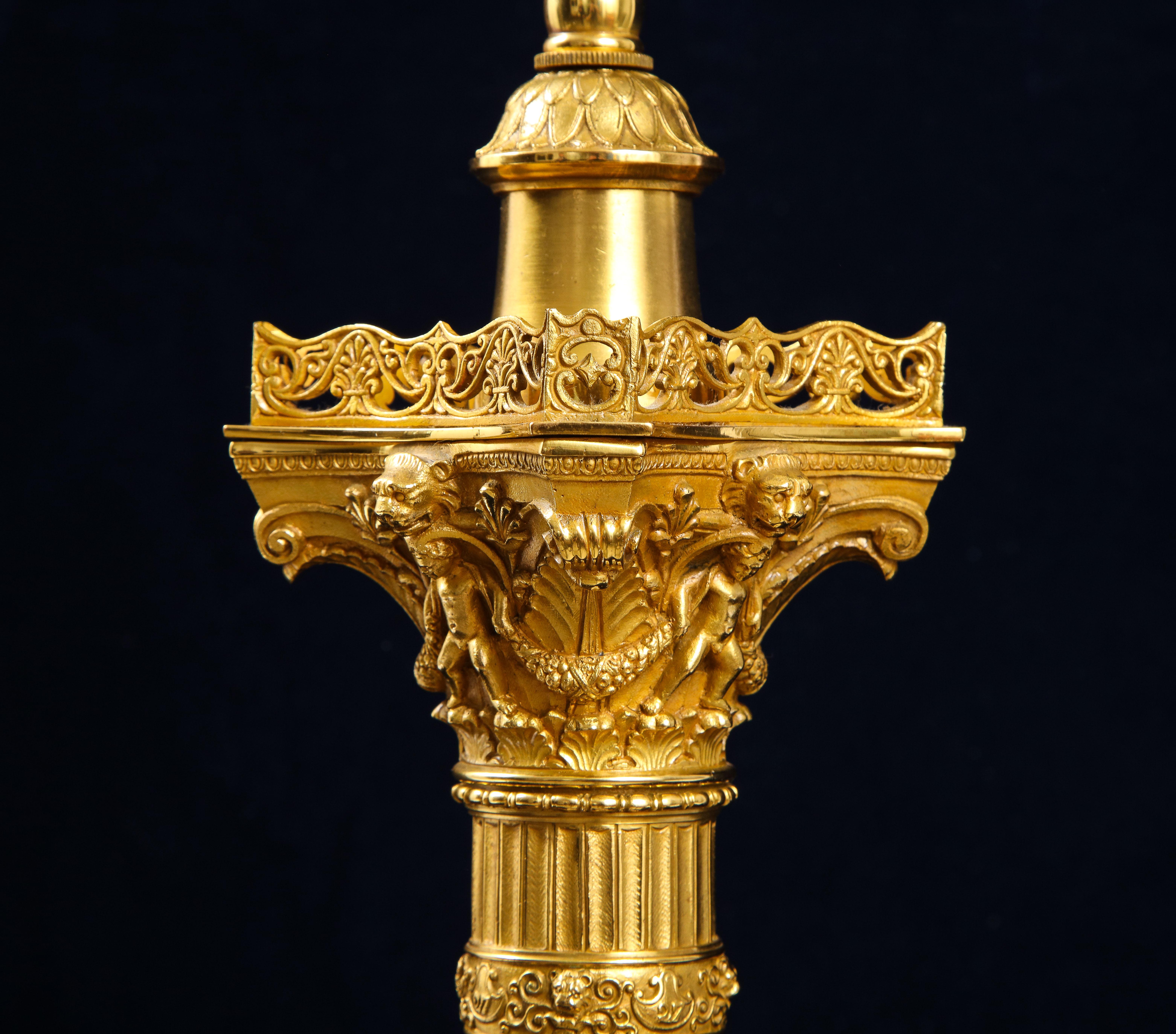 19th C. French Grand Tour Dore Bronze Colonne de Juillet Mounted as a Lamp In Good Condition For Sale In New York, NY