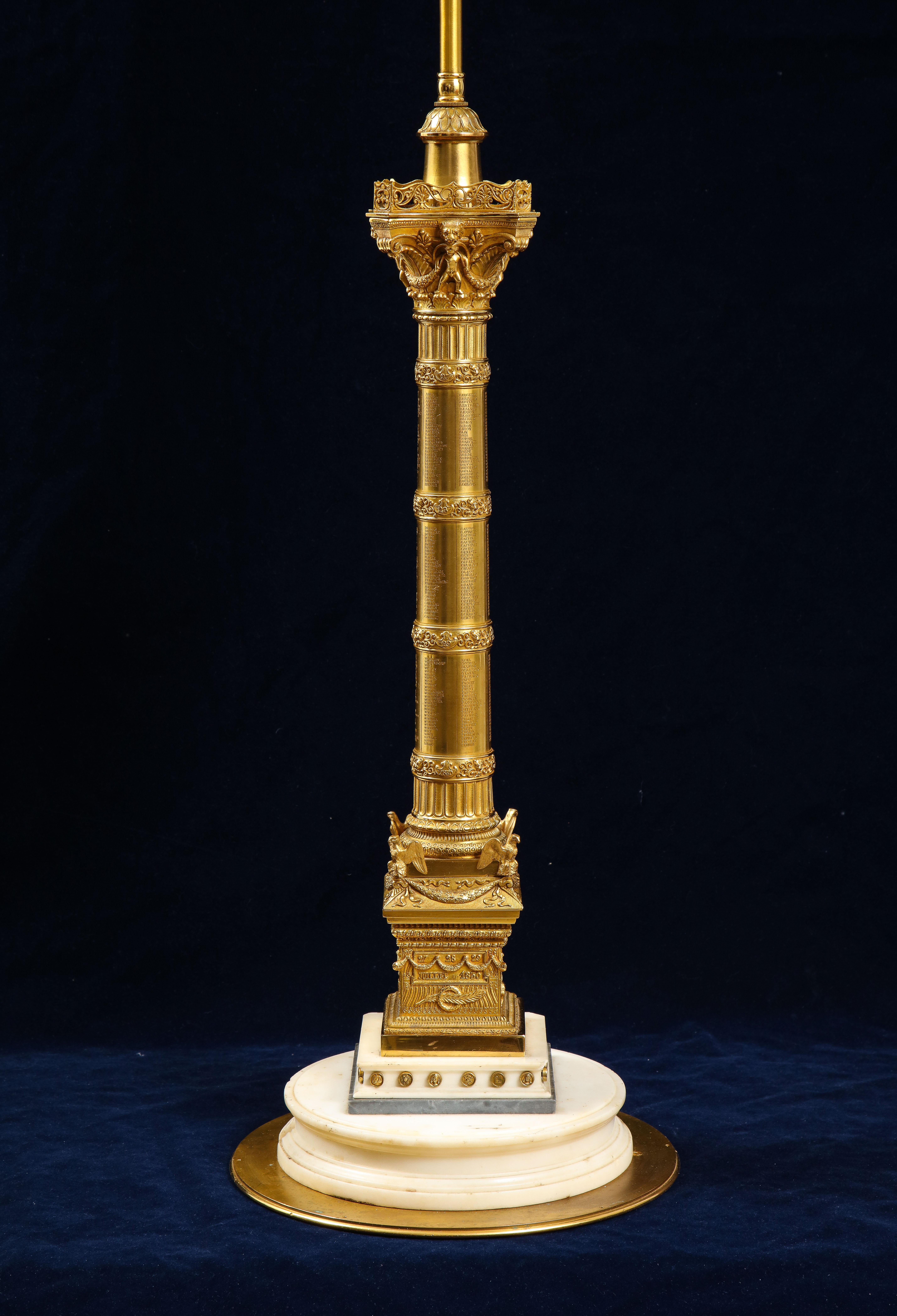 Français Colonne de Juillet en bronze doré du 19ème siècle monté comme lampe du Grand Tour français en vente