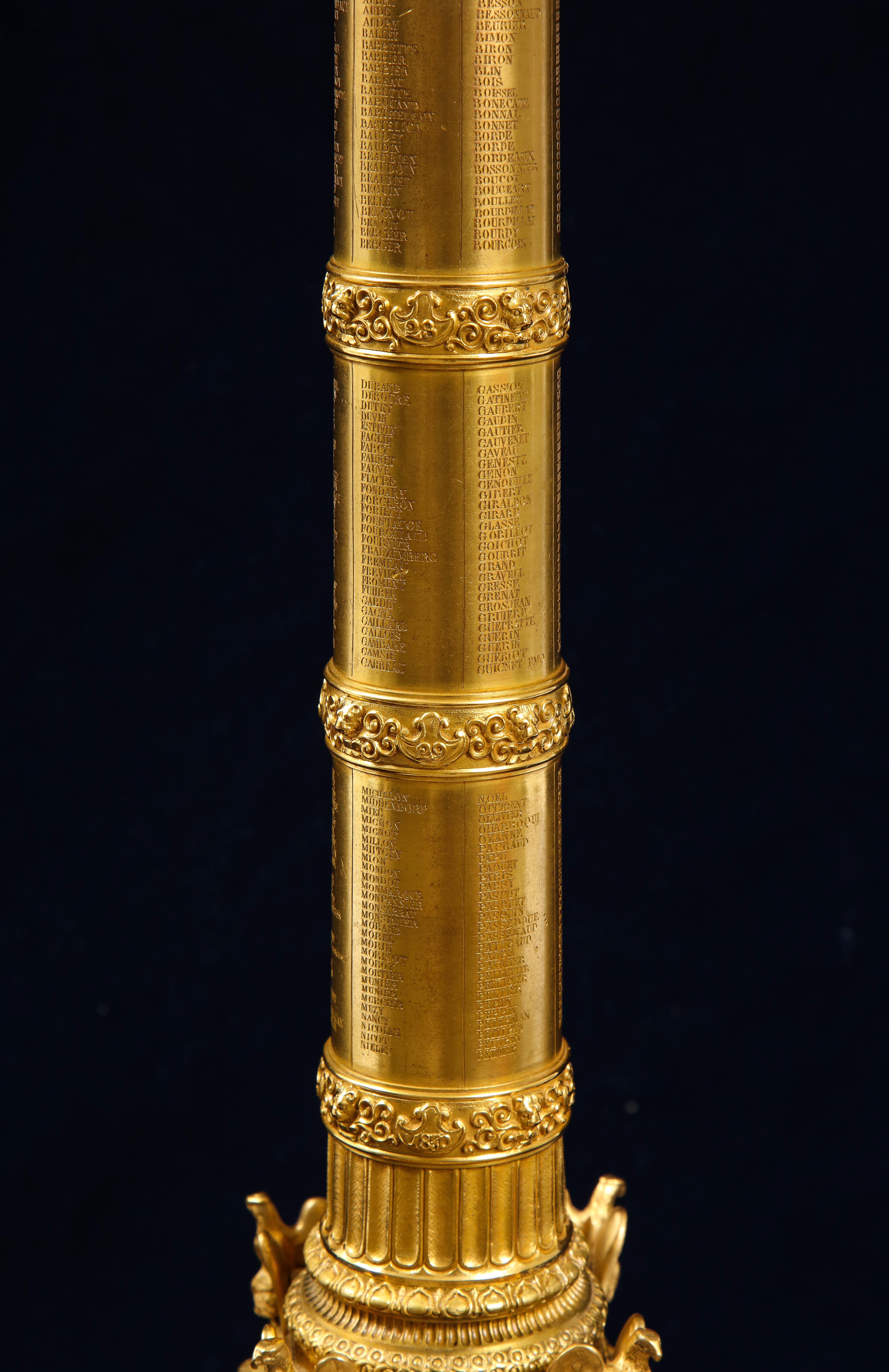 Doré Colonne de Juillet en bronze doré du 19ème siècle monté comme lampe du Grand Tour français en vente