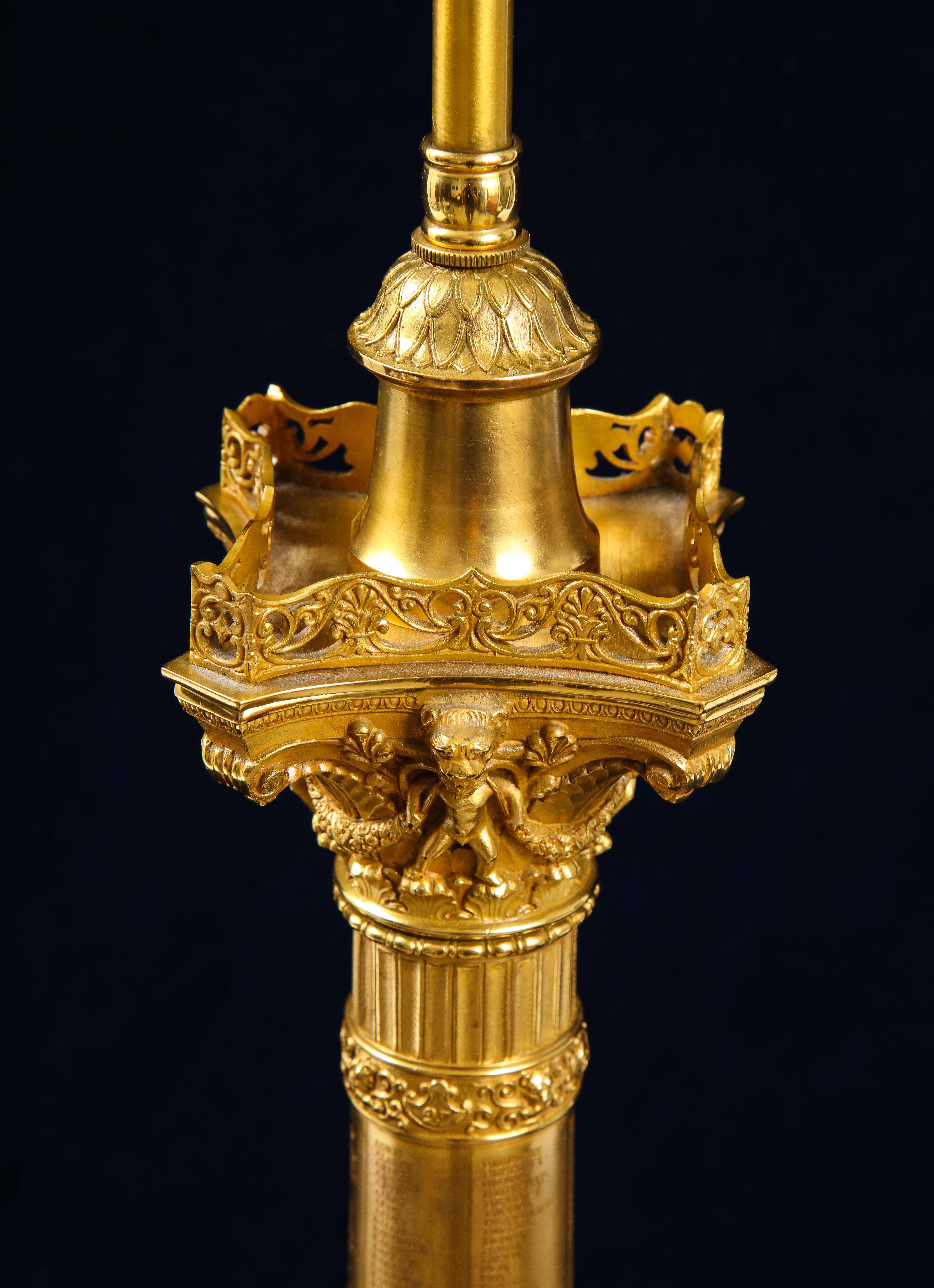 19th C. French Grand Tour Dore Bronze Colonne de Juillet Mounted as a Lamp For Sale 3