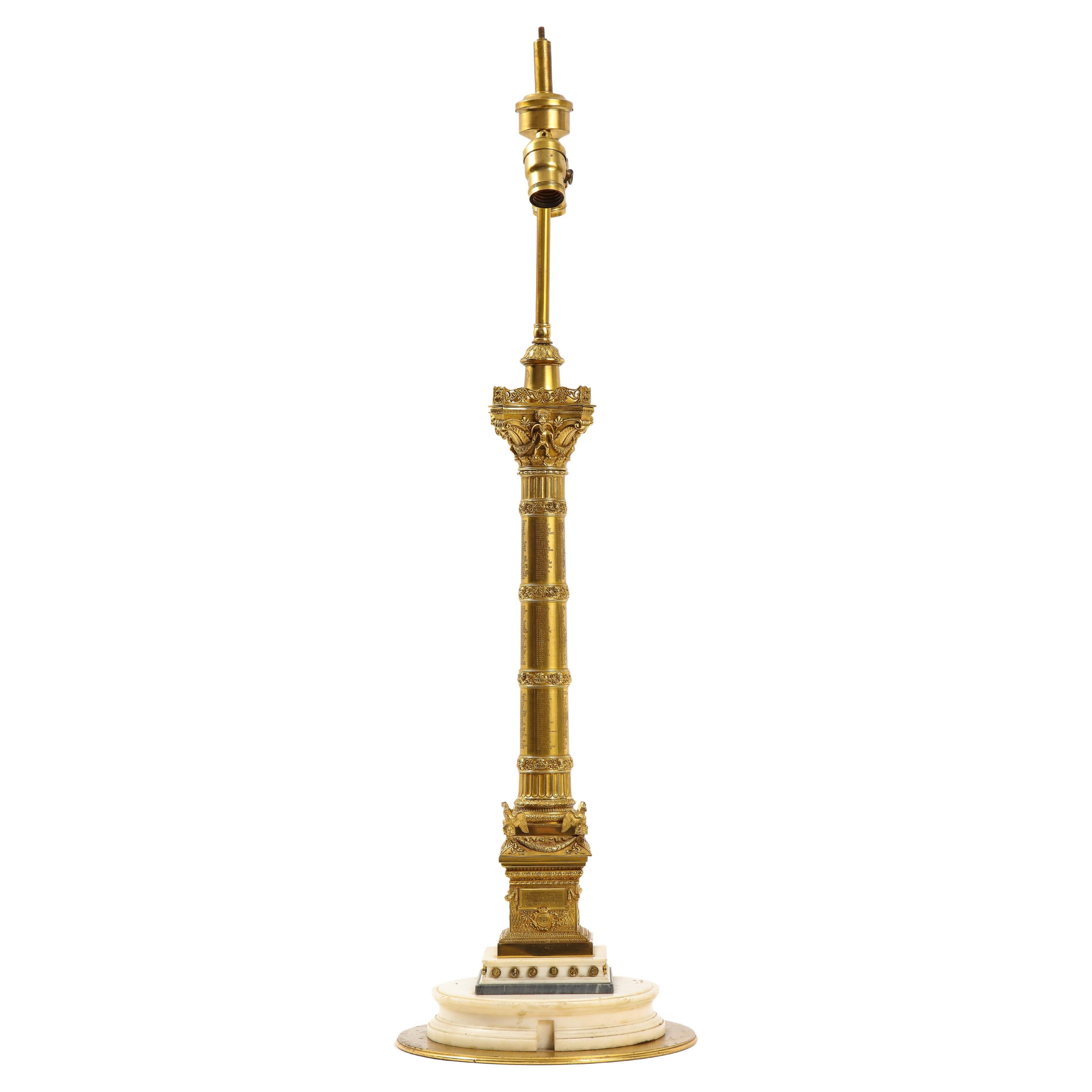 Colonne de Juillet en bronze doré du 19ème siècle monté comme lampe du Grand Tour français en vente