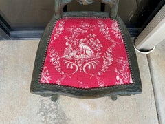 19th-C. French Green Painted Black Forest Carved Side Chair In Dog Toile Linen