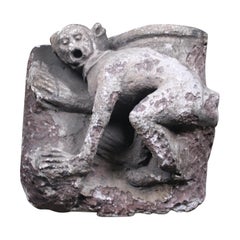 Französische Groteske Mittelalterlicher Gipsabdruck eines Affen Architektonisches Fragment