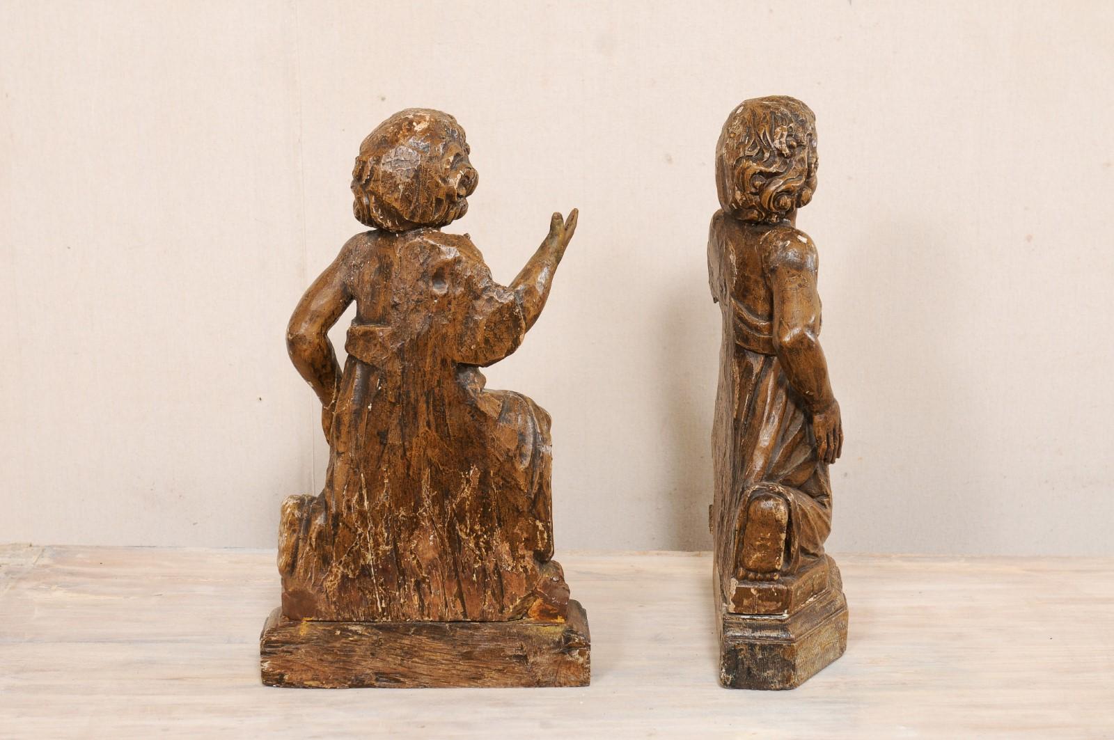 19th C. French Hand-Carved Wood Cherub Figures, Beautiful Decorative Objects For Sale 6