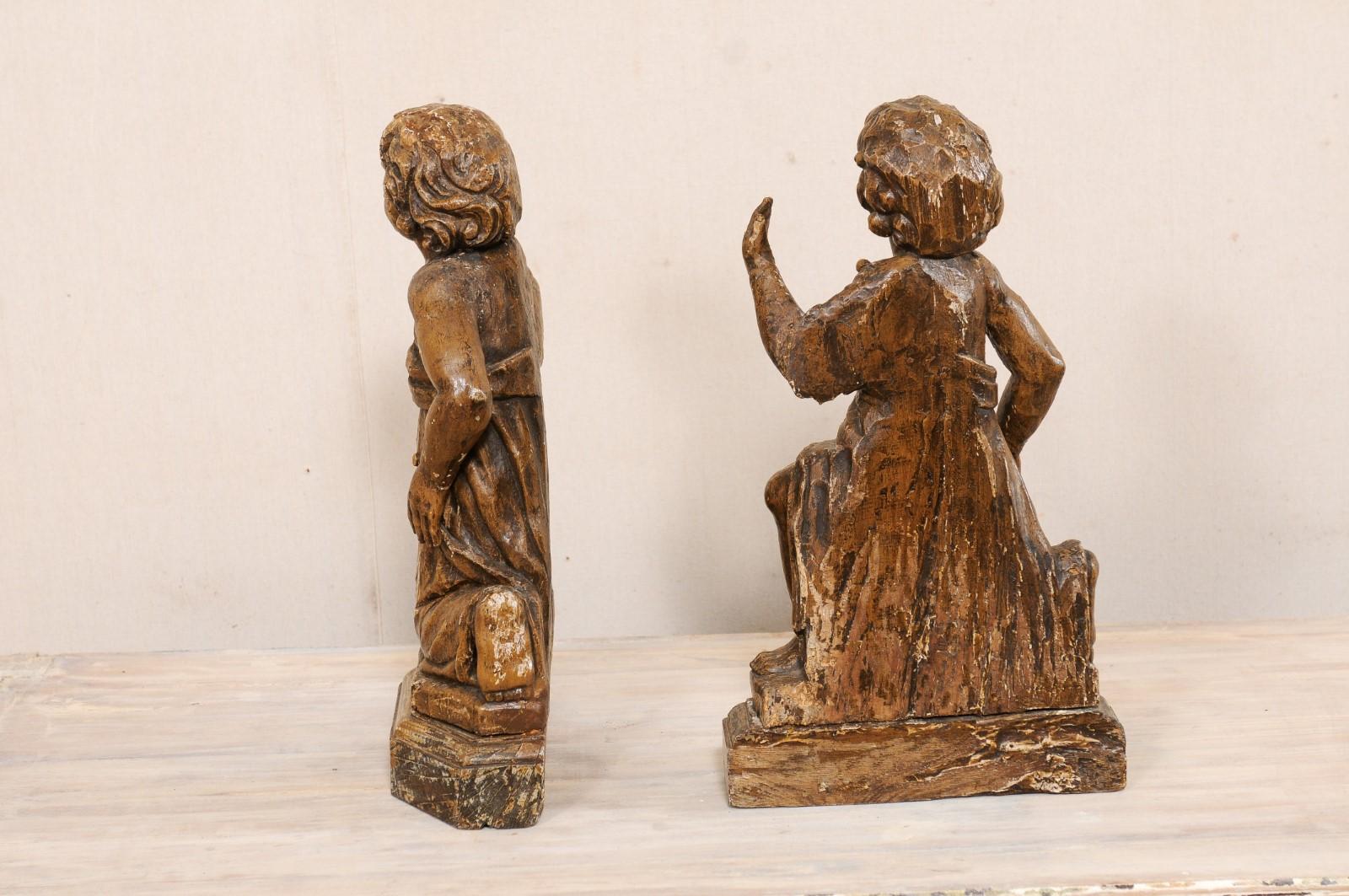 19th C. French Hand-Carved Wood Cherub Figures, Beautiful Decorative Objects For Sale 7