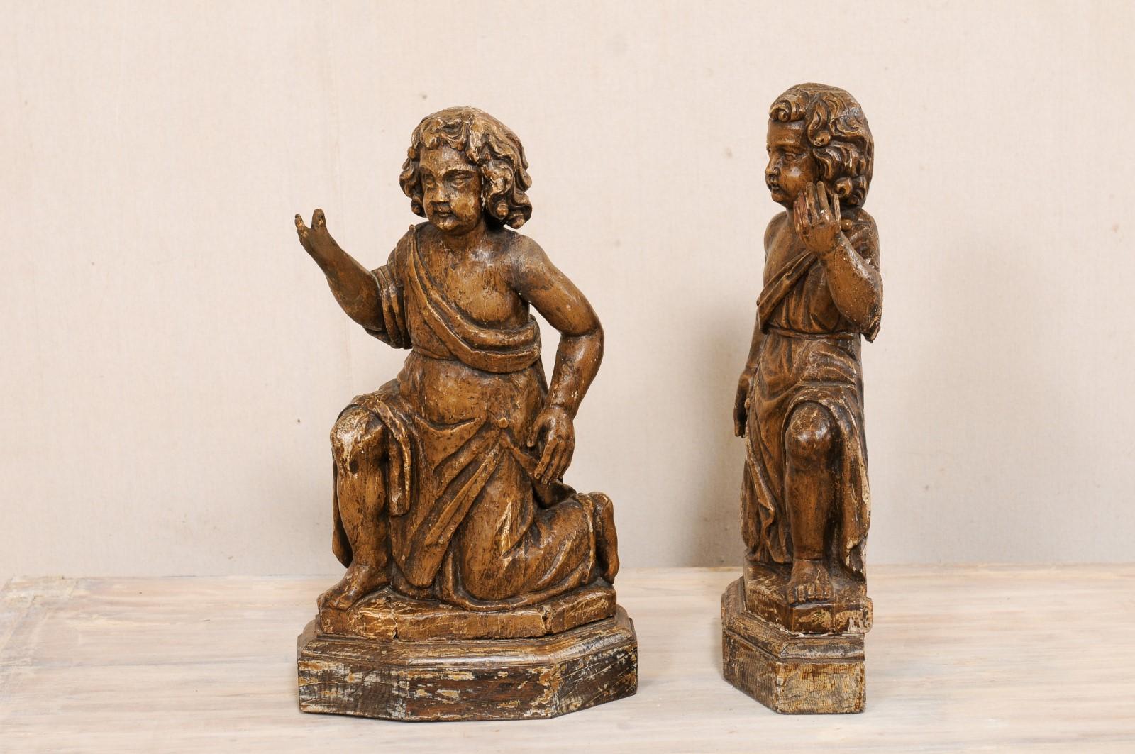 19th C. French Hand-Carved Wood Cherub Figures, Beautiful Decorative Objects In Good Condition For Sale In Atlanta, GA
