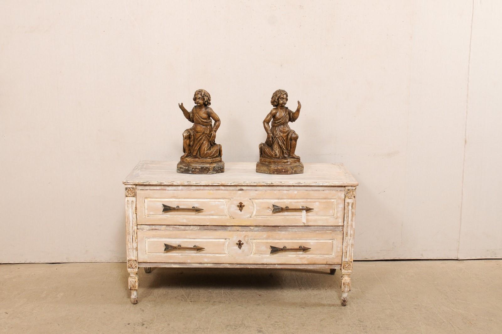 19th Century 19th C. French Hand-Carved Wood Cherub Figures, Beautiful Decorative Objects For Sale