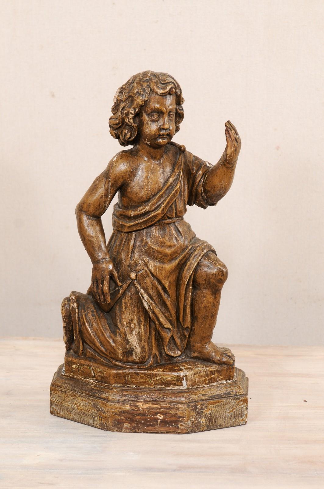 19th C. French Hand-Carved Wood Cherub Figures, Beautiful Decorative Objects For Sale 2