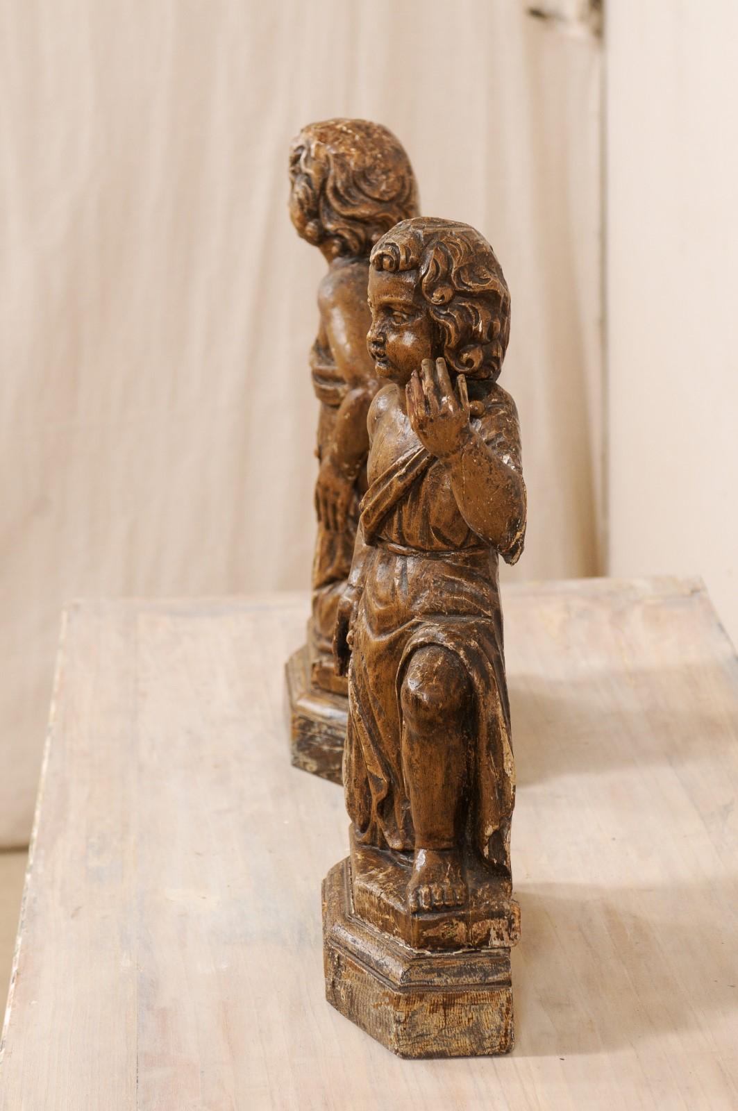 19th C. French Hand-Carved Wood Cherub Figures, Beautiful Decorative Objects For Sale 3