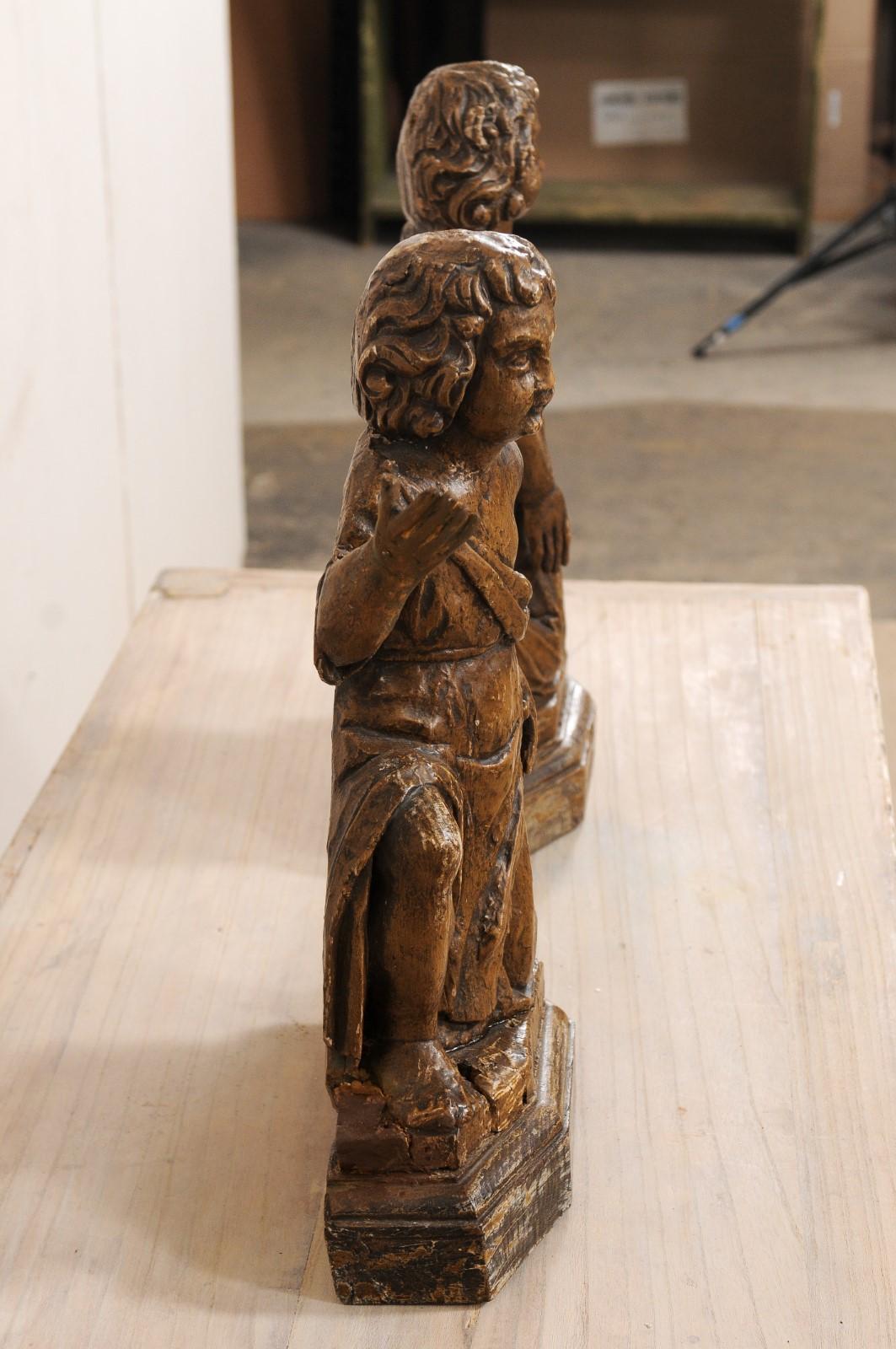 19th C. French Hand-Carved Wood Cherub Figures, Beautiful Decorative Objects For Sale 4