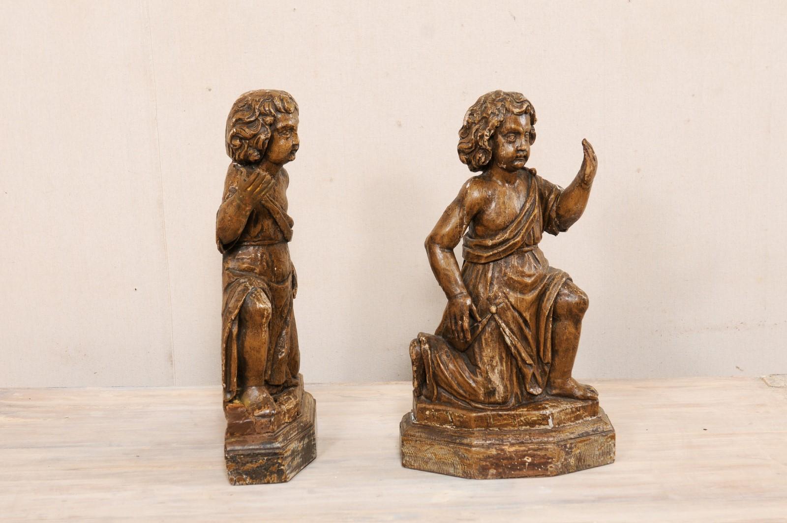 19th C. French Hand-Carved Wood Cherub Figures, Beautiful Decorative Objects For Sale 5