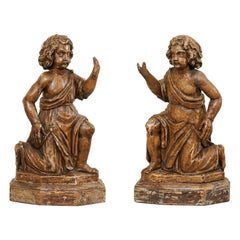 19th C. French Hand-Carved Wood Cherub Figures, Beautiful Decorative Objects