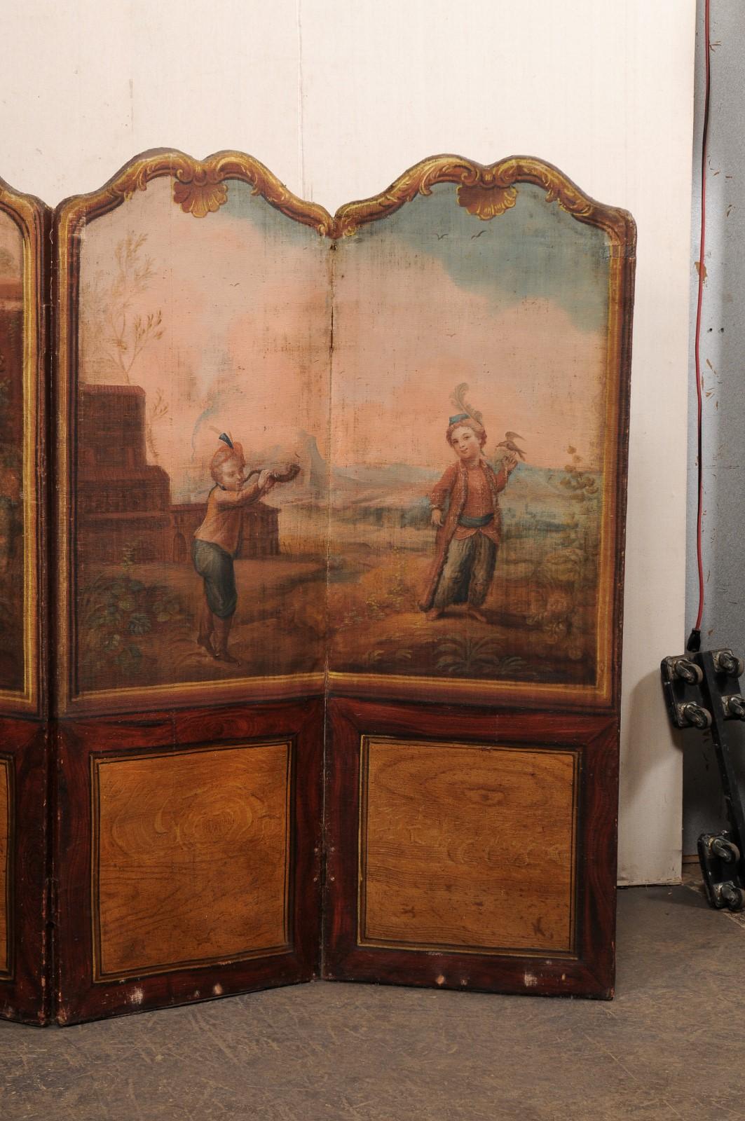 XIXe siècle Paravent français du 19e siècle peint à la main (grande taille avec 12,25 pieds de large!) en vente