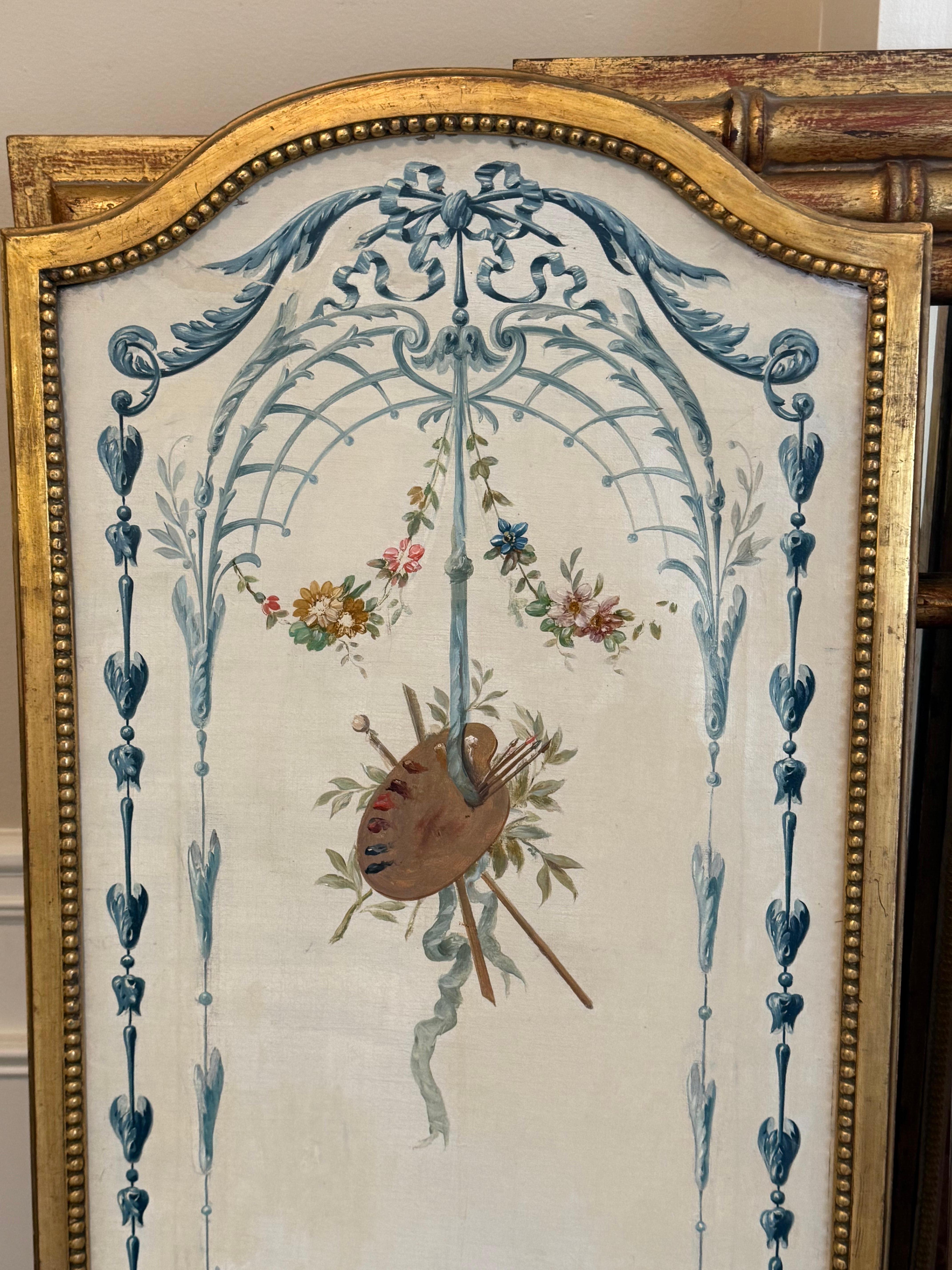 19. Jahrhundert. Französisches handbemaltes Ölgemälde auf Leinwand Floral / Urnentafeln in vergoldetem Holzrahmen im Angebot 1