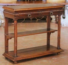 19th C. French Henri II Walnut Desserte Console with Lift-Top Marble Interior