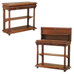 19th C. French Henri II Walnut Desserte Console with Lift-Top Marble Interior