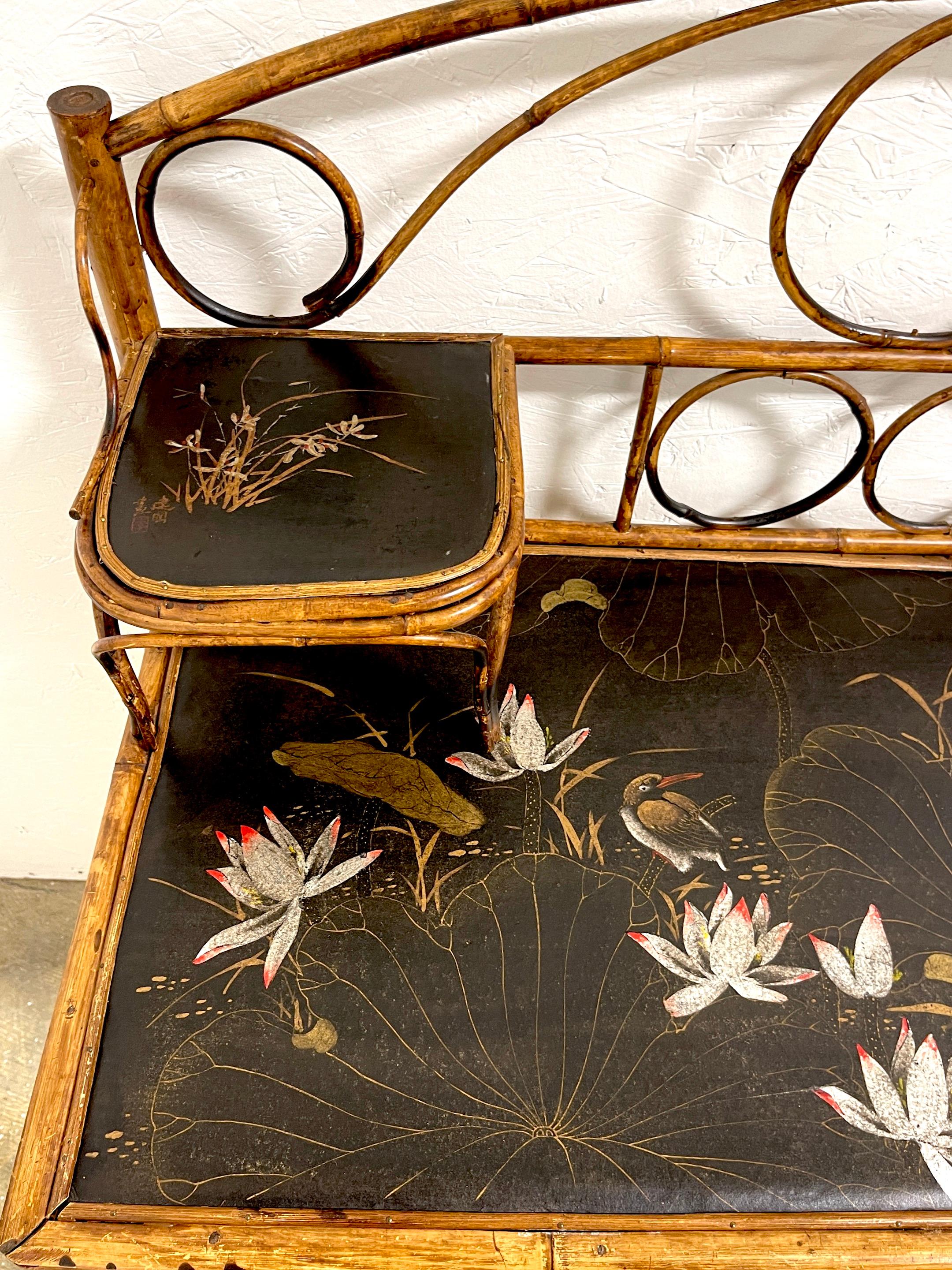 19th Century French Japonisme Bamboo Lacquered Desk/ Console Table, Signed In Good Condition In West Palm Beach, FL