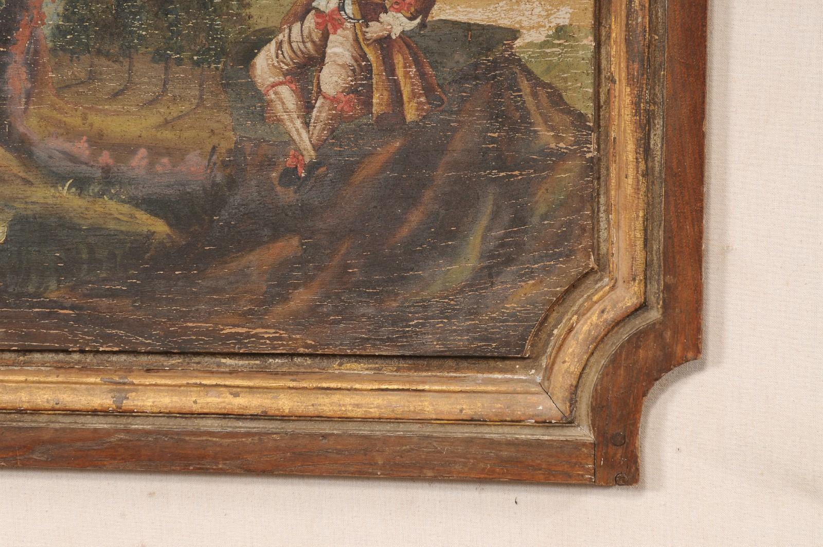19th C. French Landscape & Figures Painting on Wooden Plaque (4+ Ft Wide) For Sale 6