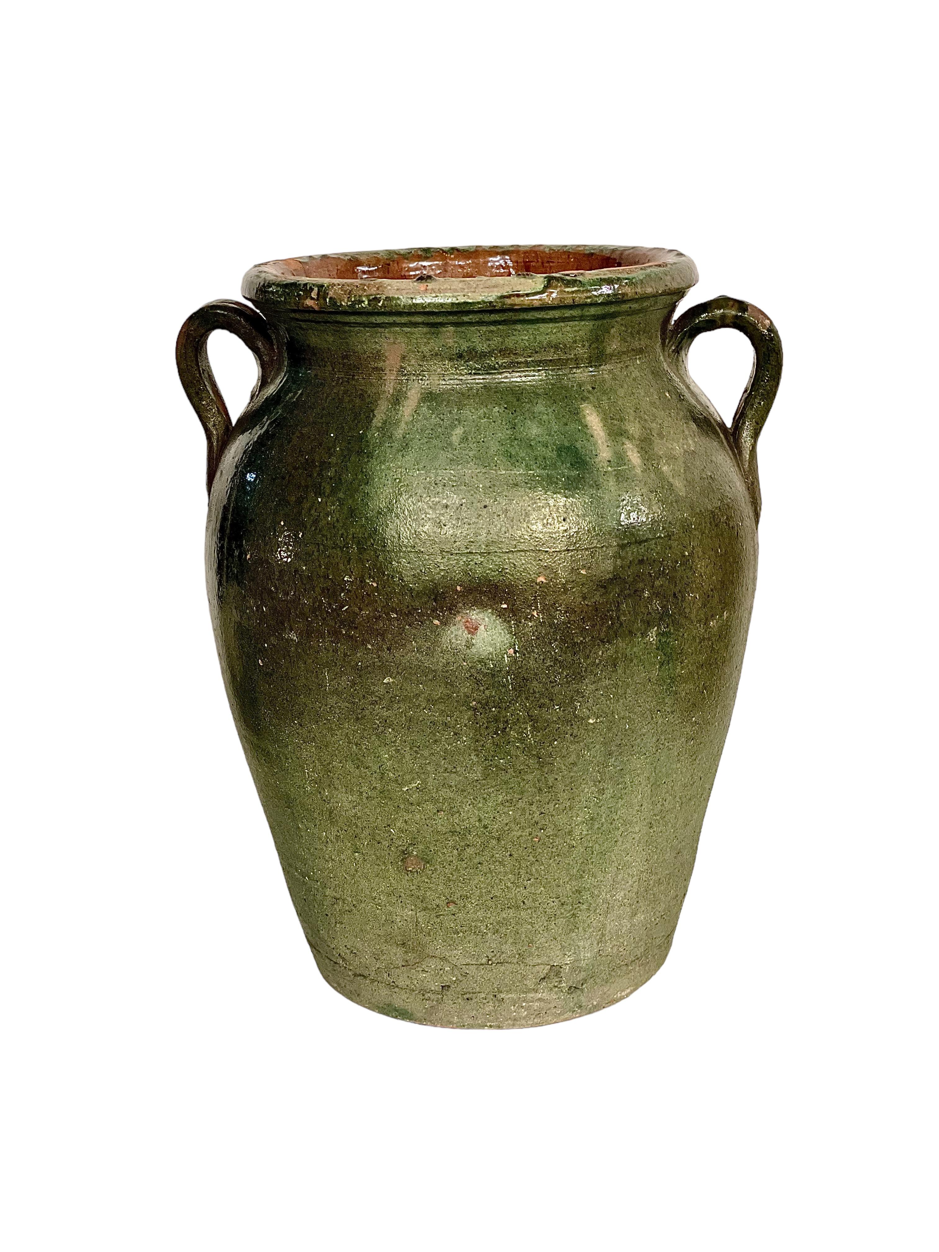 French Large Green Terracotta Confit Pot, France 19th Century For Sale