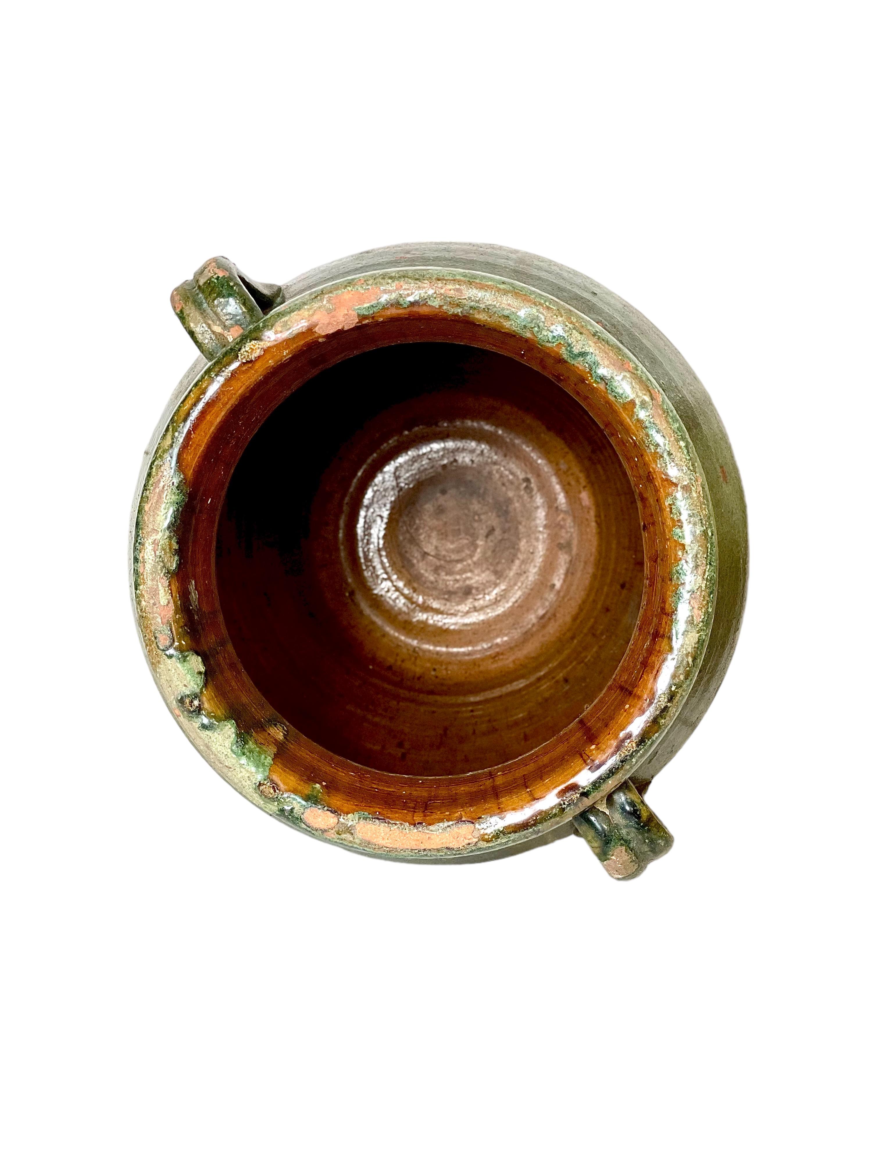 French Large Green Terracotta Confit Pot, France 19th Century For Sale