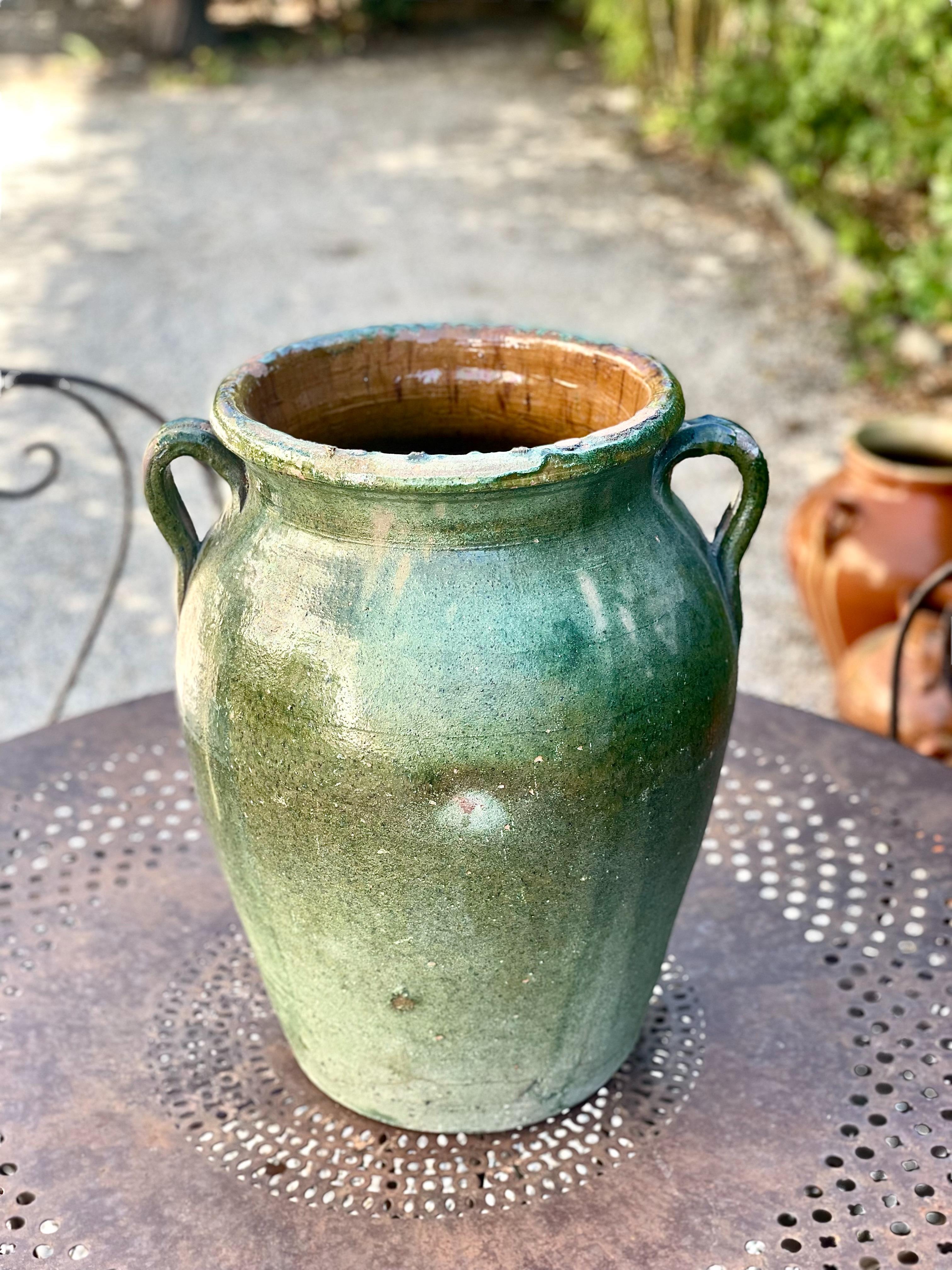 Large Green Terracotta Confit Pot, France 19th Century For Sale 1