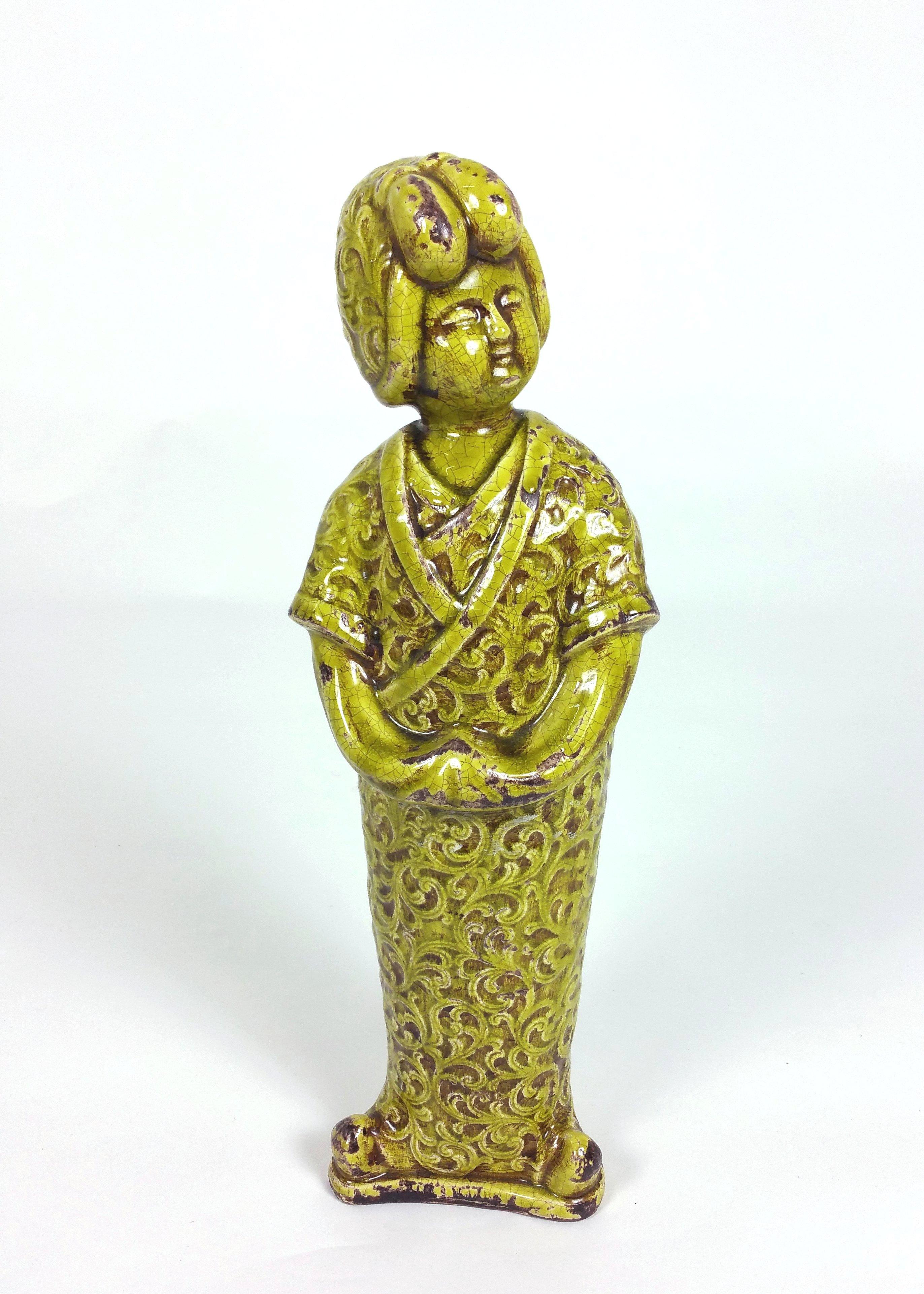19th Century French Large Pottery Figure of a Geisha For Sale 8