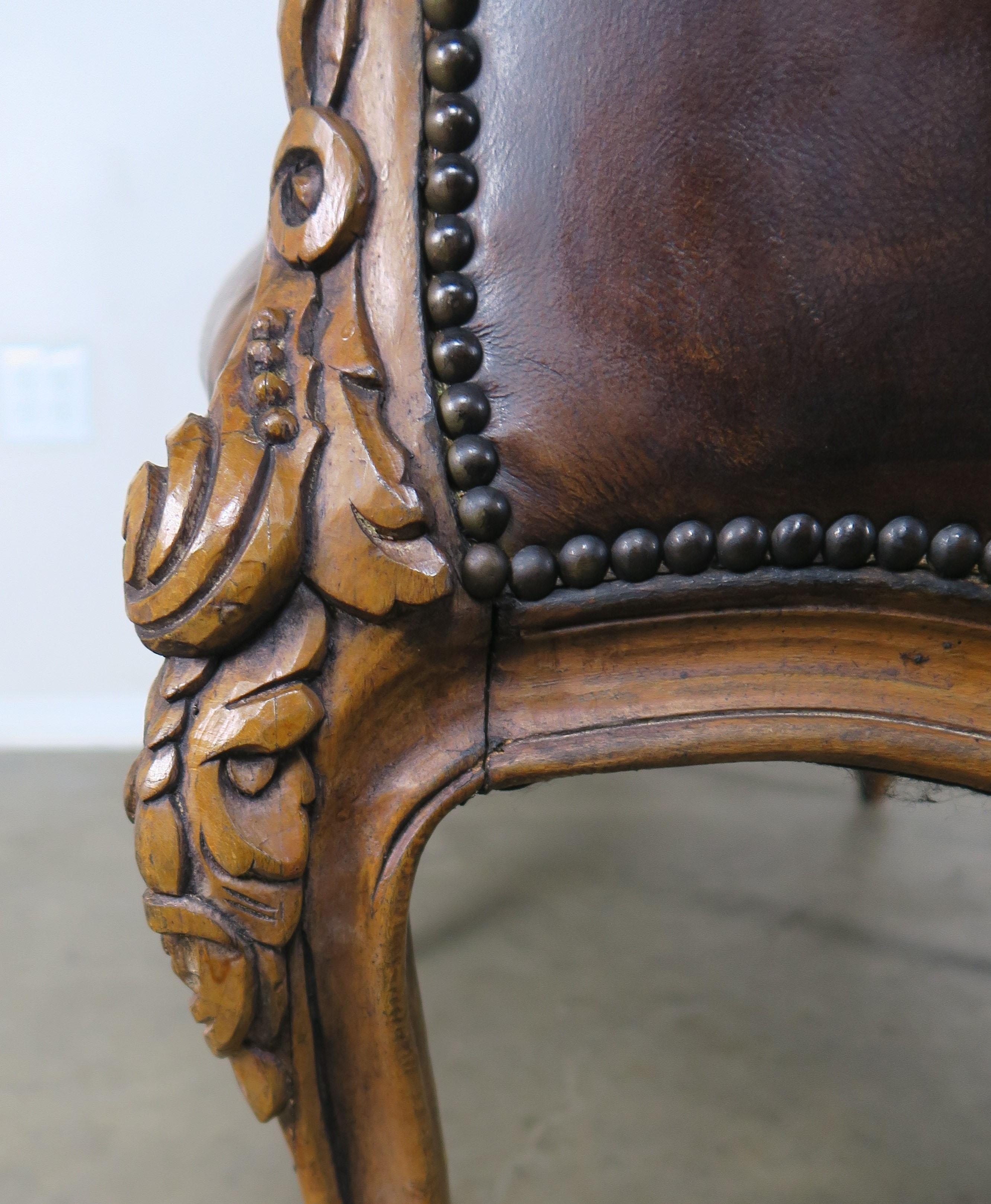 19th Century French Leather Six-Legged Tufted Bench 5