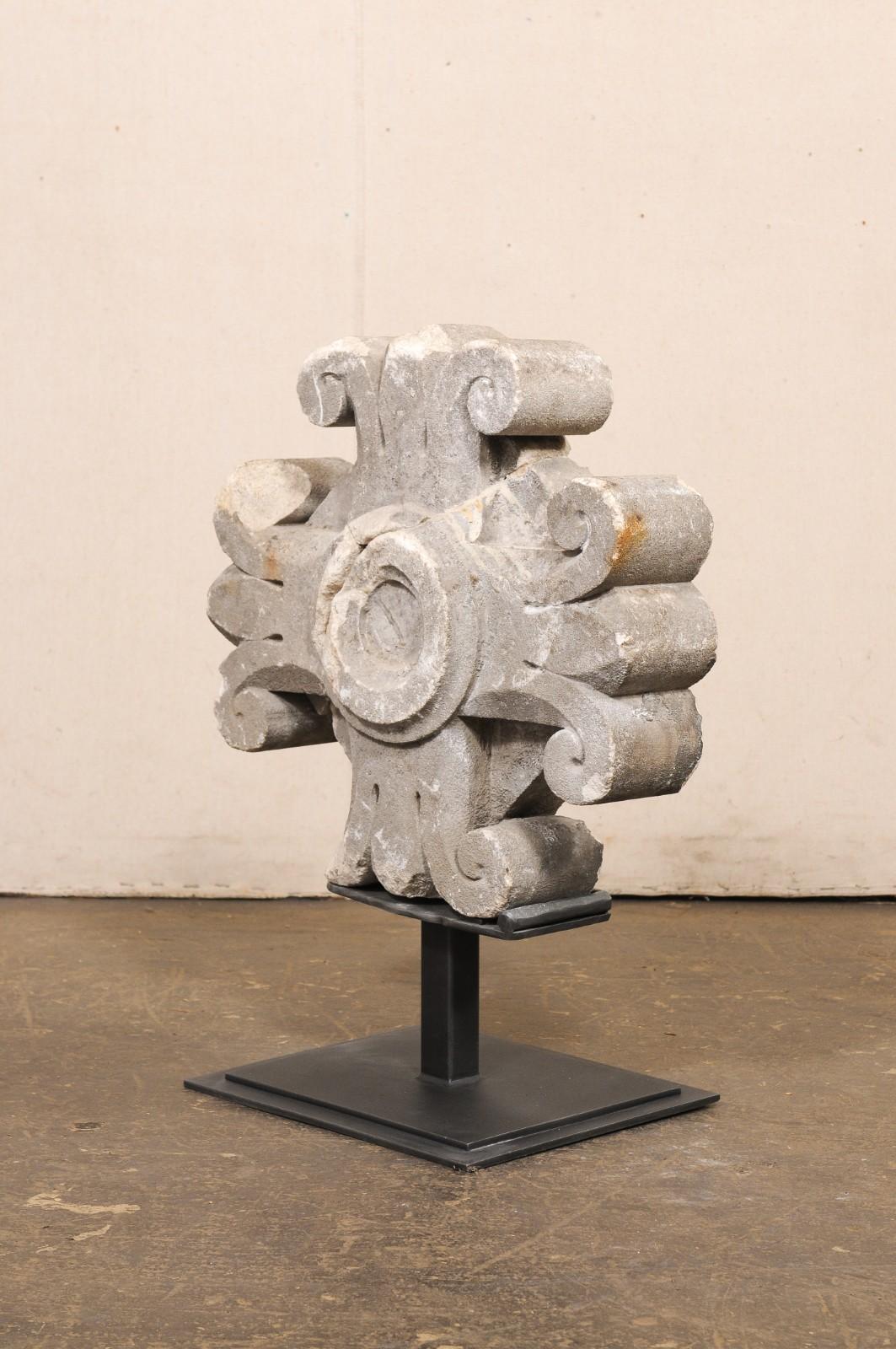 19th C. French Limestone Fragment on Stand For Sale 7