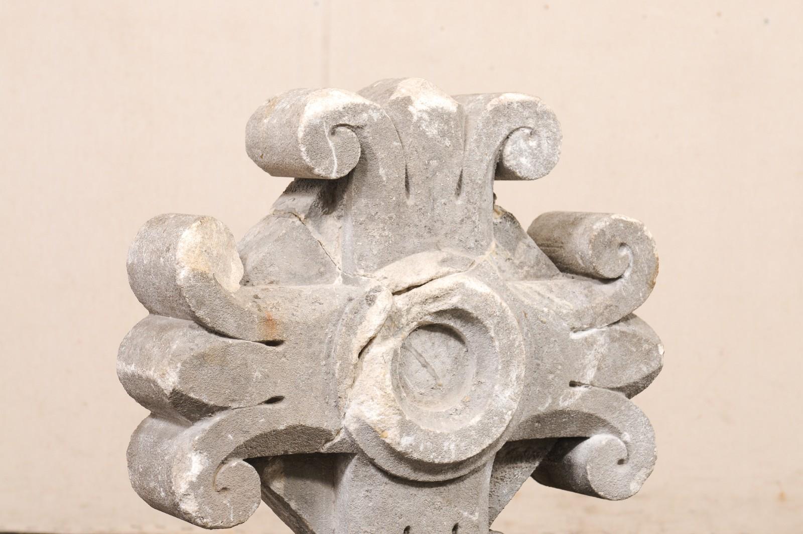 Stone 19th C. French Limestone Fragment on Stand For Sale