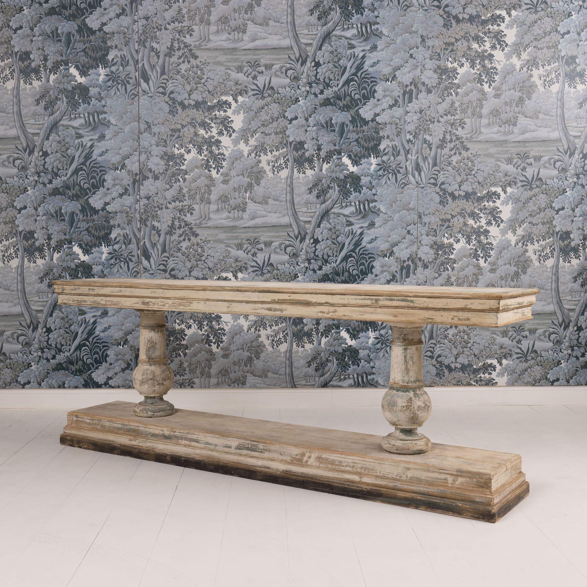 Hand-Carved 19th c. French Long Console Table in Original Paint