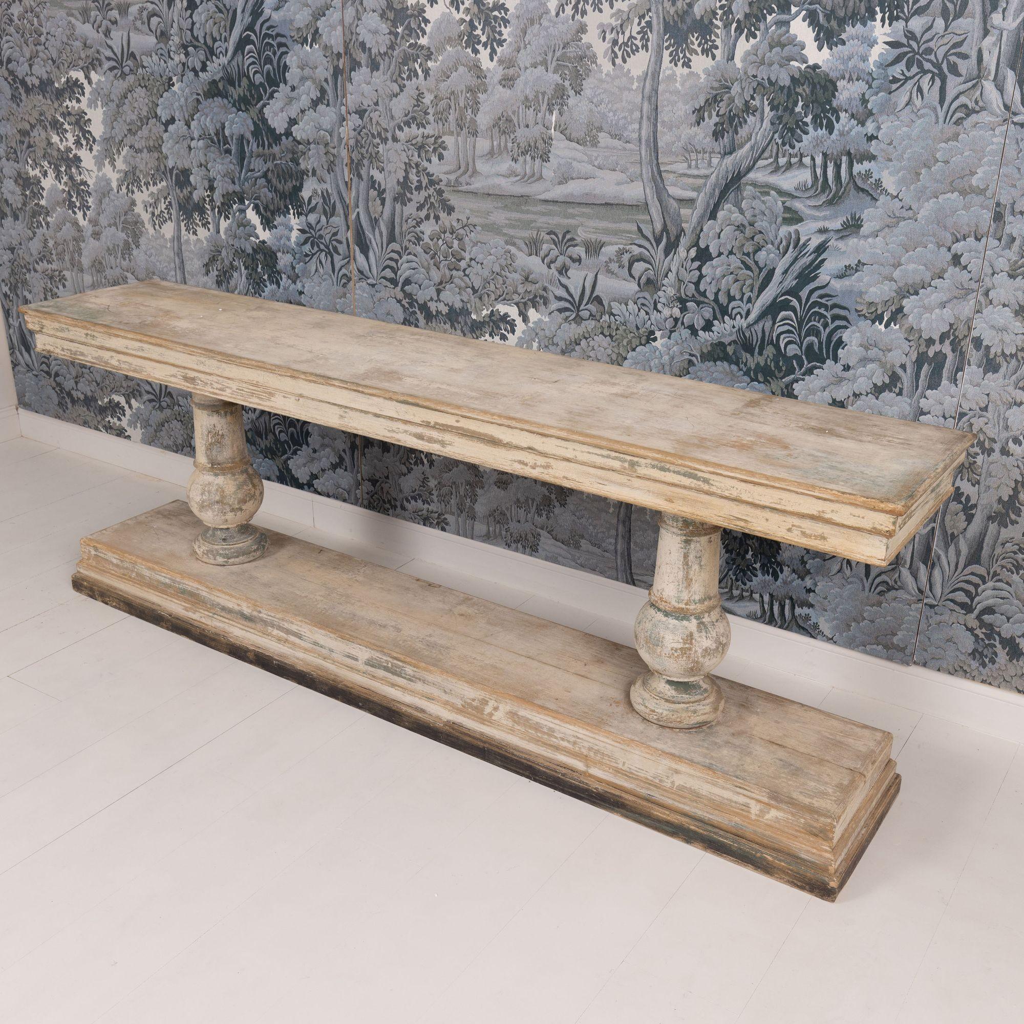 19th c. French Long Console Table in Original Paint In Excellent Condition In Wichita, KS