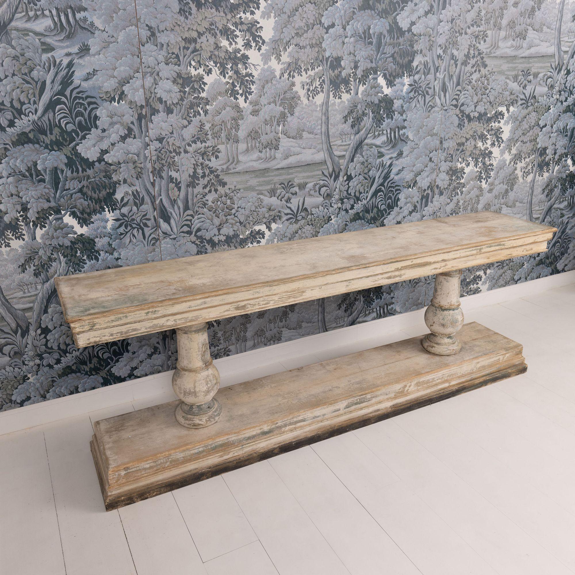 Wood 19th c. French Long Console Table in Original Paint
