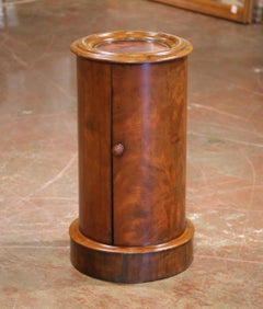 19th C. French Louis Ph. Walnut Cylindrical Side Table with Tooled Leather Top