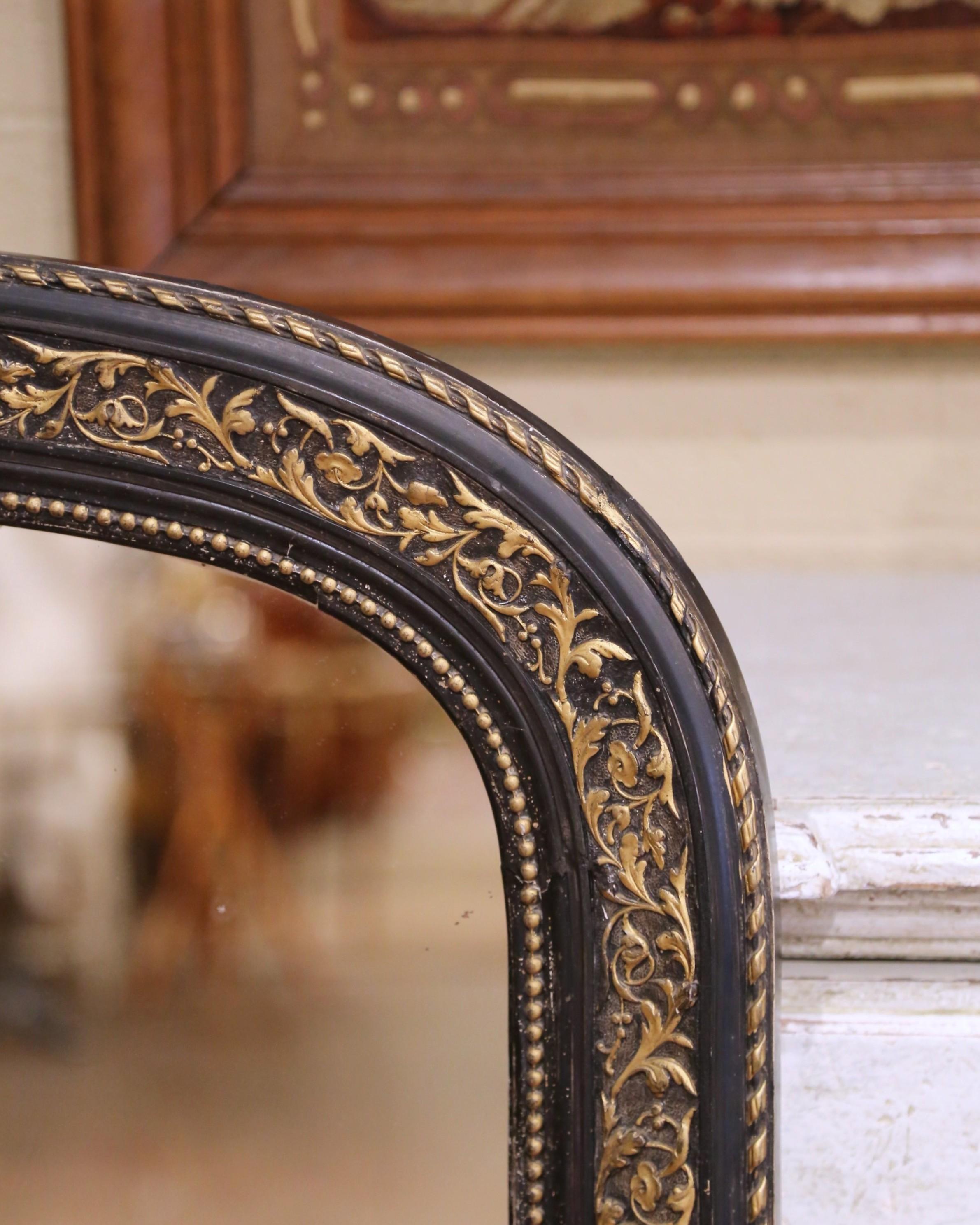 Hand-Carved 19th C. French Louis Philippe Arched Two-Tone Gilt and Blackened Wall Mirror For Sale