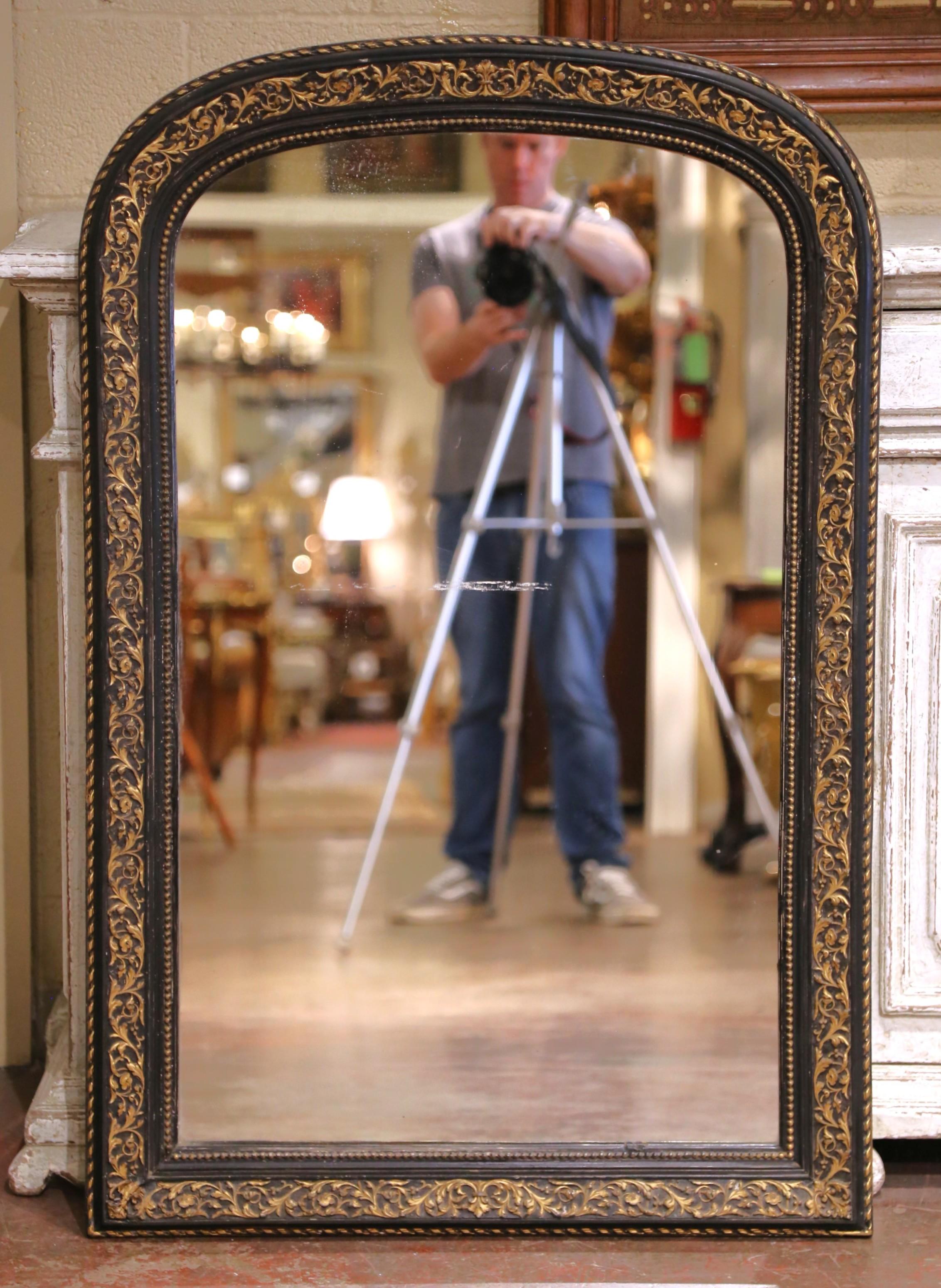19th Century 19th C. French Louis Philippe Arched Two-Tone Gilt and Blackened Wall Mirror For Sale