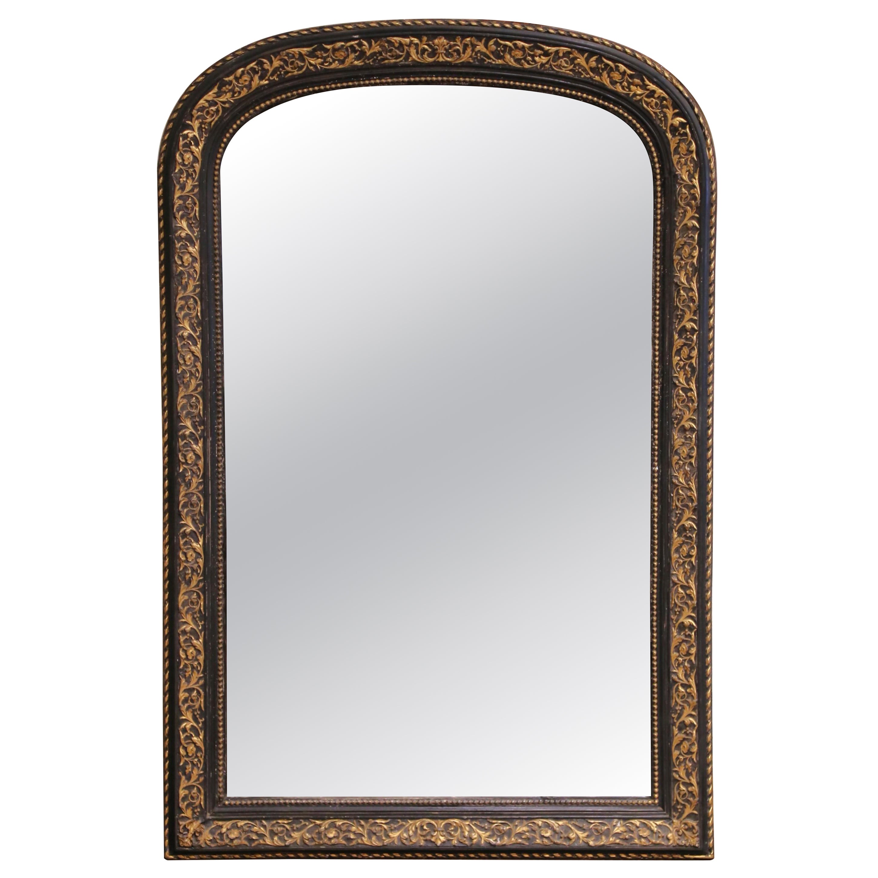 19th C. French Louis Philippe Arched Two-Tone Gilt and Blackened Wall Mirror For Sale