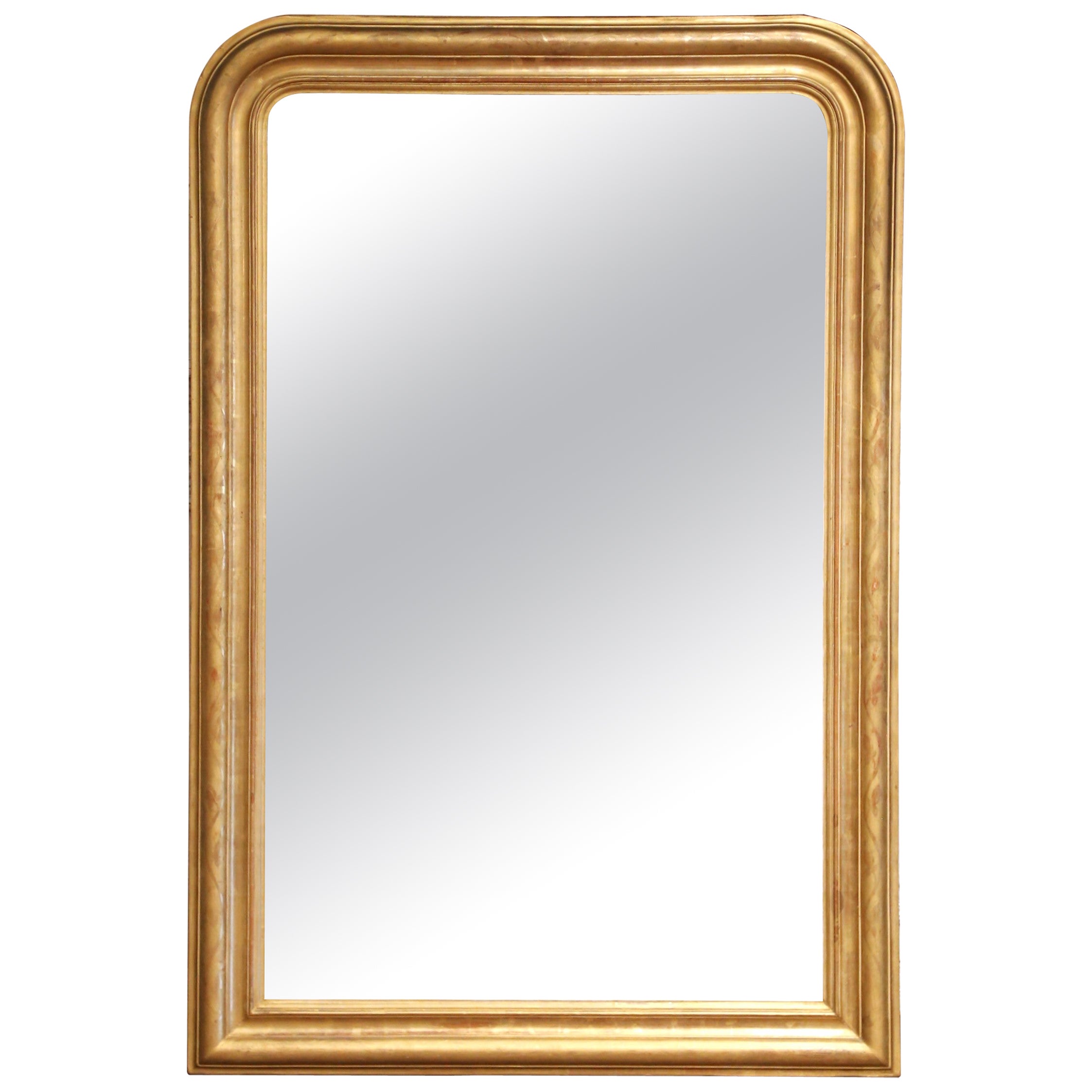 A.I.C. Louis Philippe, miroir en bois doré sculpté avec motifs floraux gravés, 19e C.