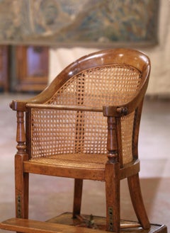 19th C. French Louis Philippe Carved Walnut and Cane High Chair with Footrest
