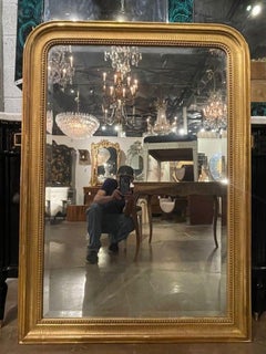 19th c. French Louis Philippe Giltwood Mirror with a Line Pattern