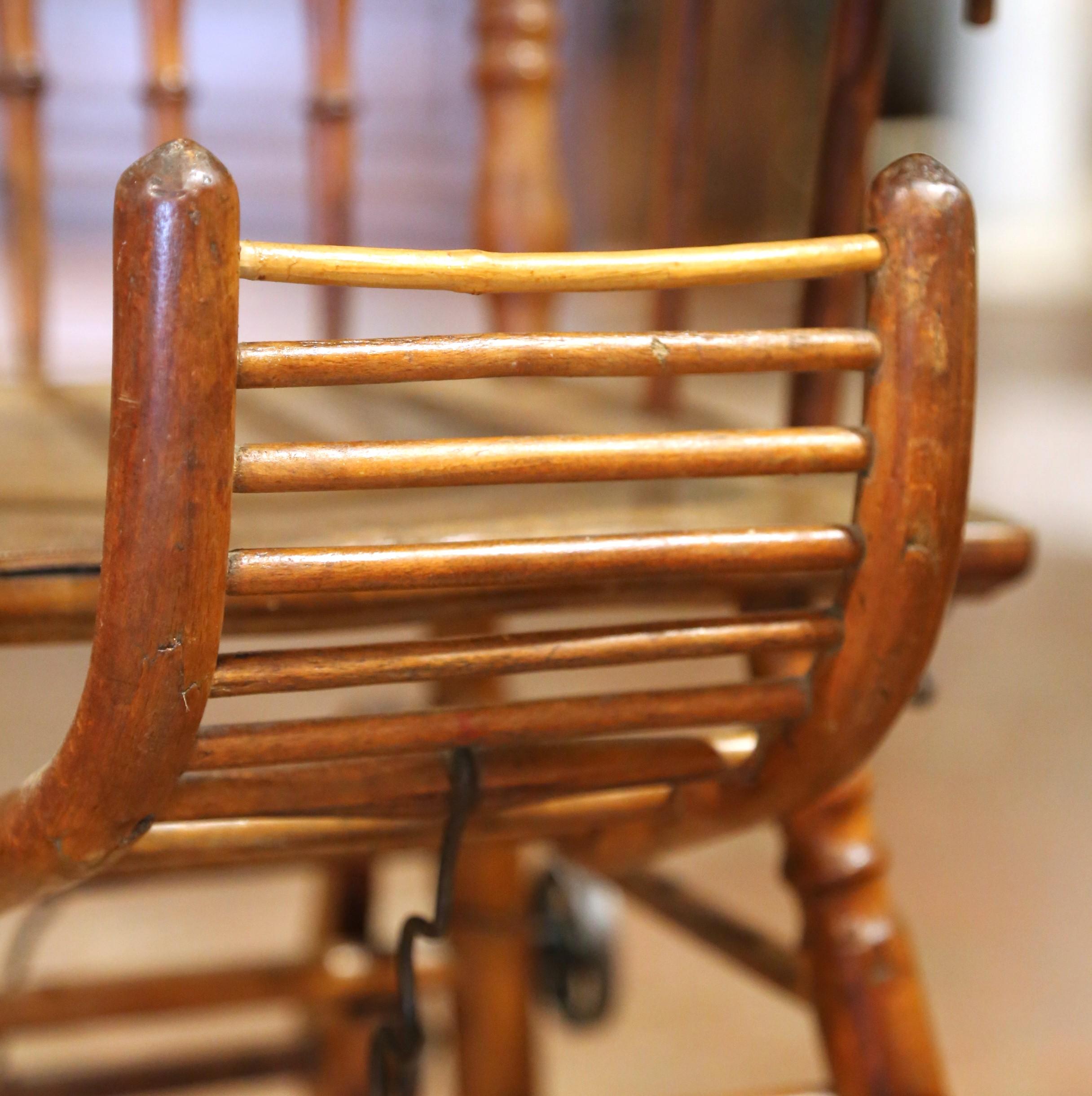 19th C. French Louis Philippe Metamorphic Walnut High Chair Into Rolling Pram For Sale 7