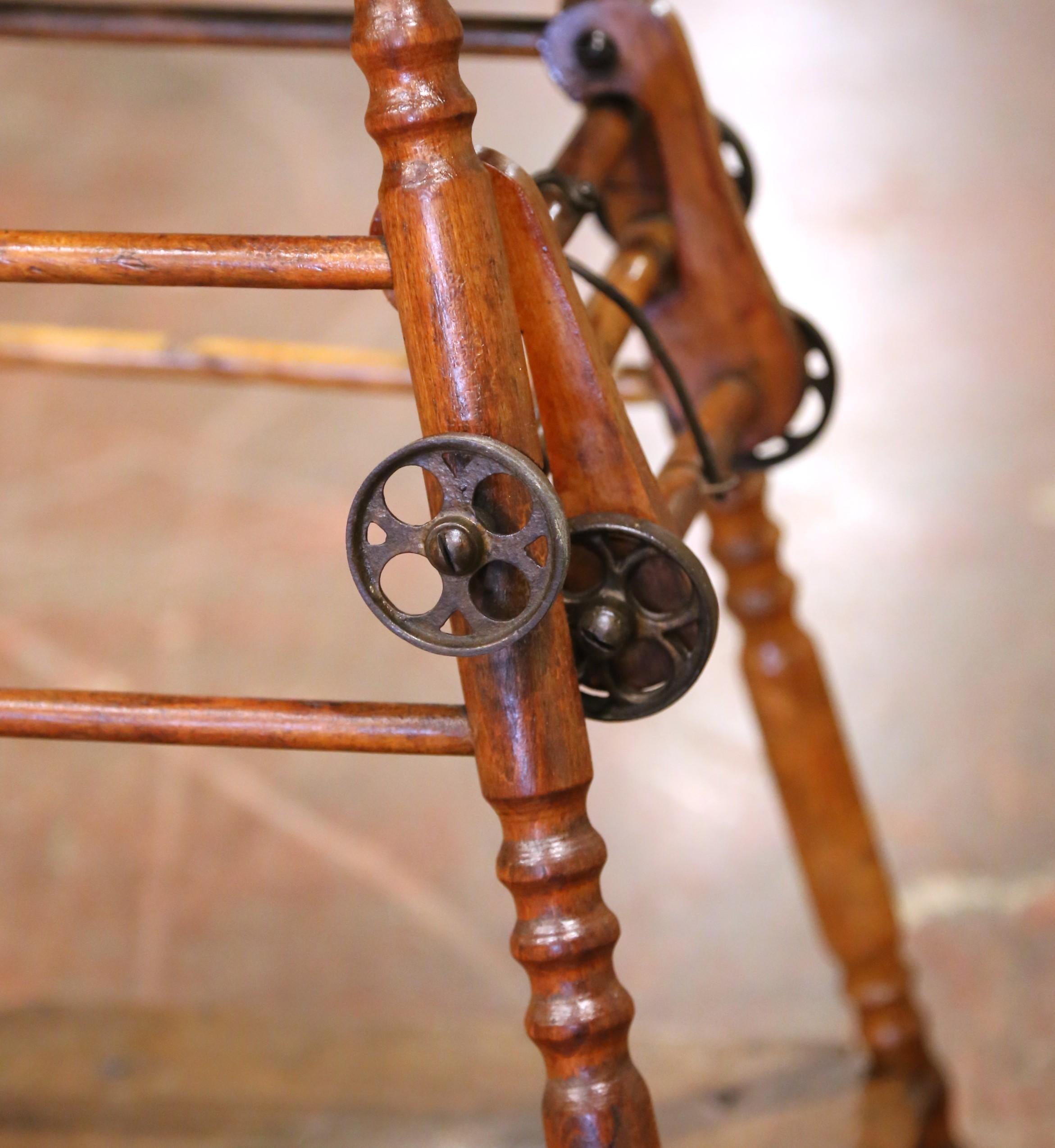 19th C. French Louis Philippe Metamorphic Walnut High Chair Into Rolling Pram For Sale 10