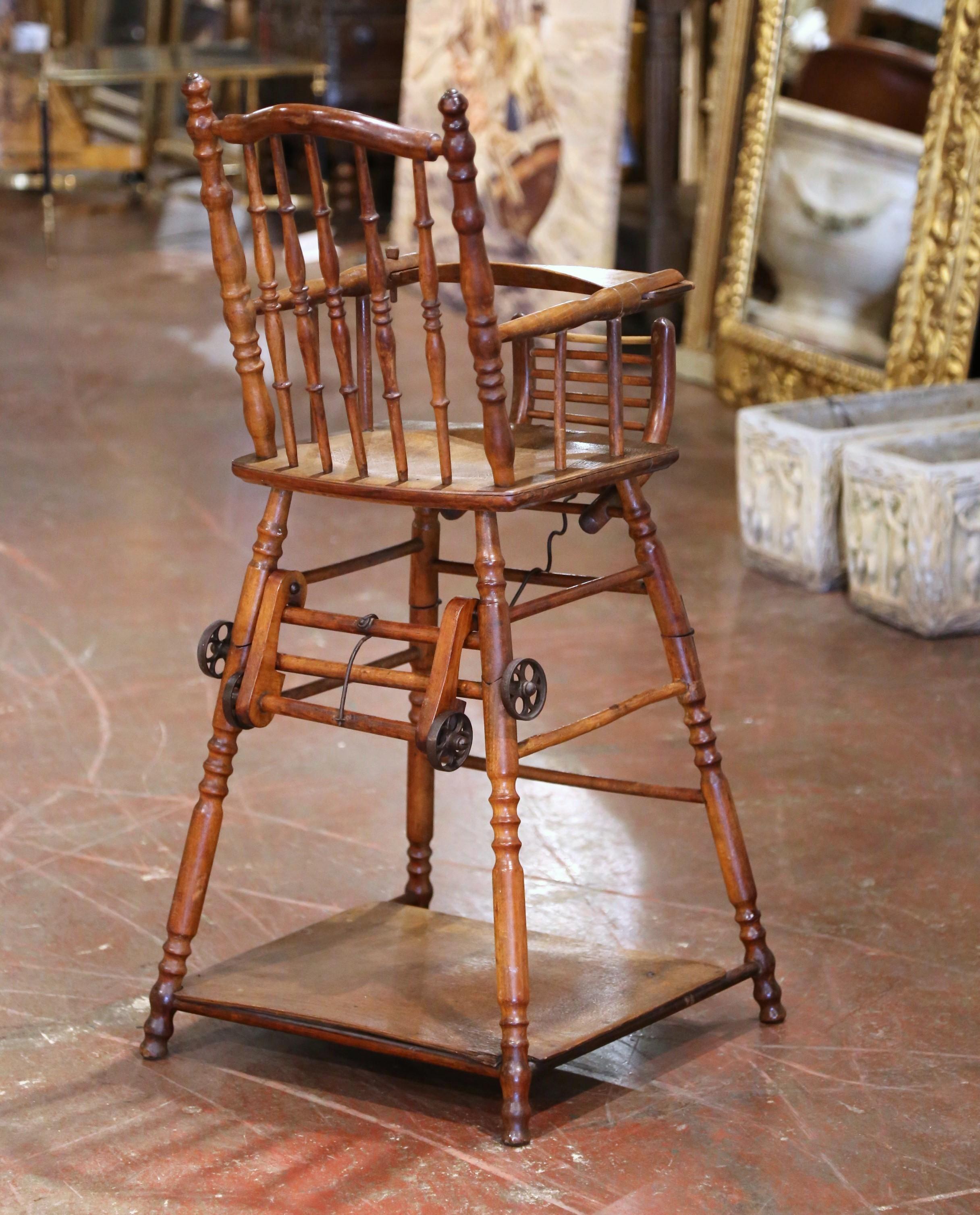 19th C. French Louis Philippe Metamorphic Walnut High Chair Into Rolling Pram For Sale 13