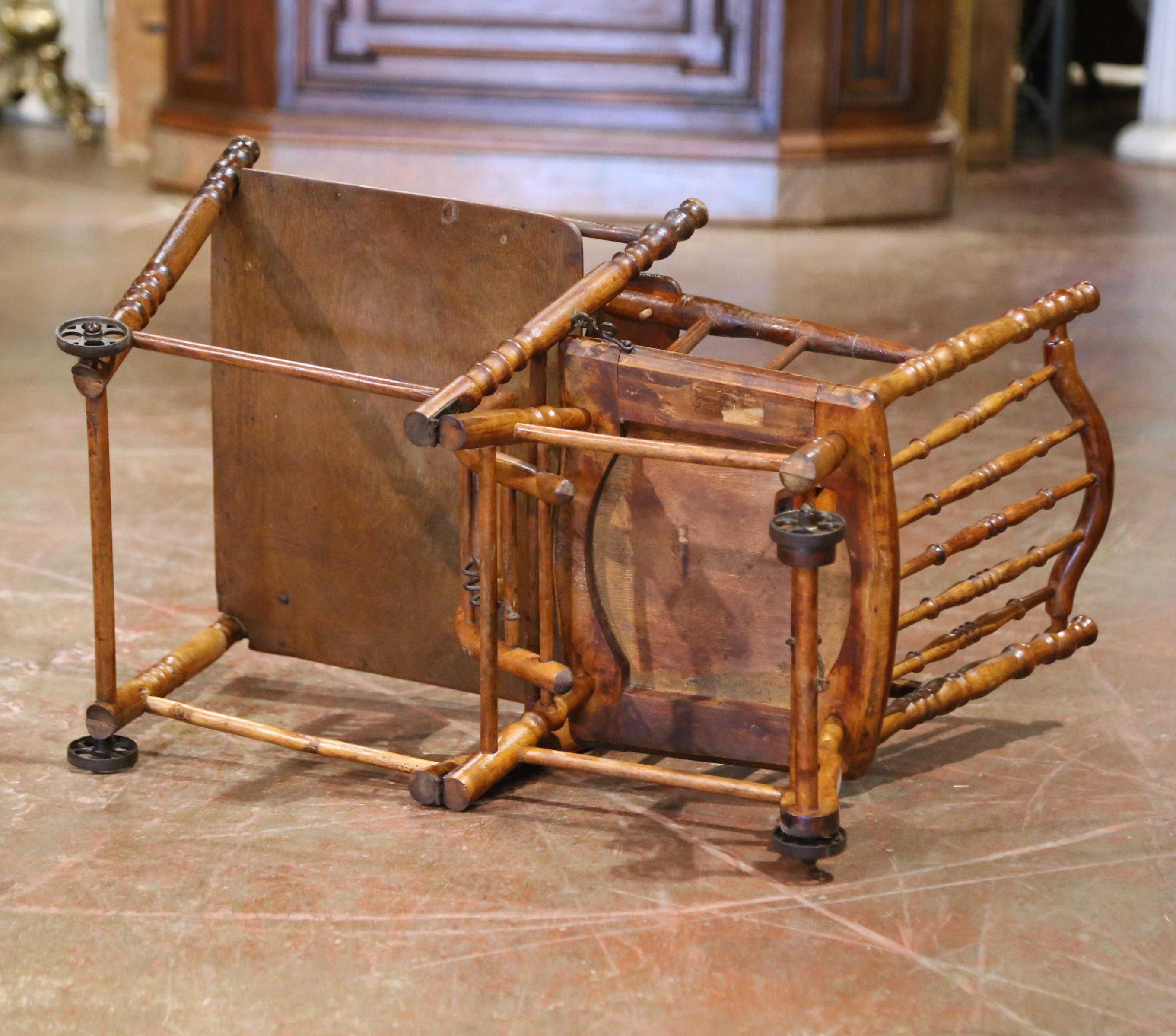 19th C. French Louis Philippe Metamorphic Walnut High Chair Into Rolling Pram For Sale 14