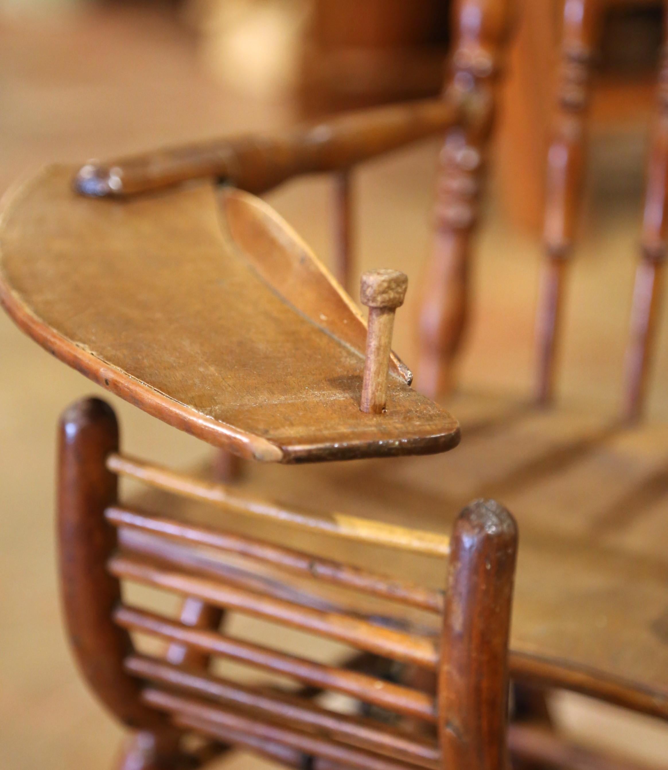 19th C. French Louis Philippe Metamorphic Walnut High Chair Into Rolling Pram For Sale 3